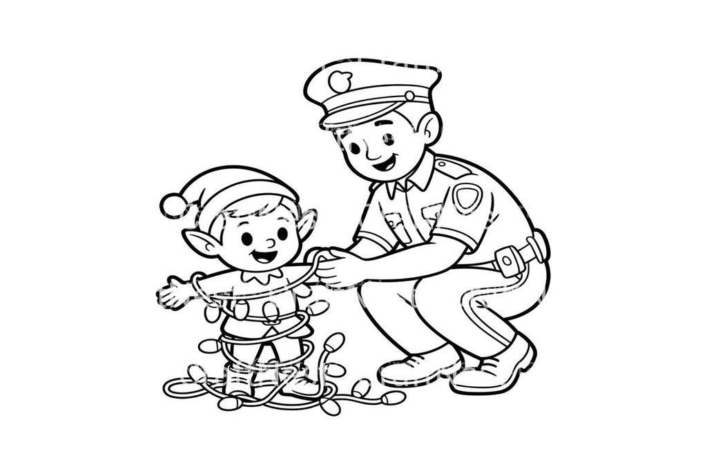 Police Officer and Elf Christmas Lights Coloring Books