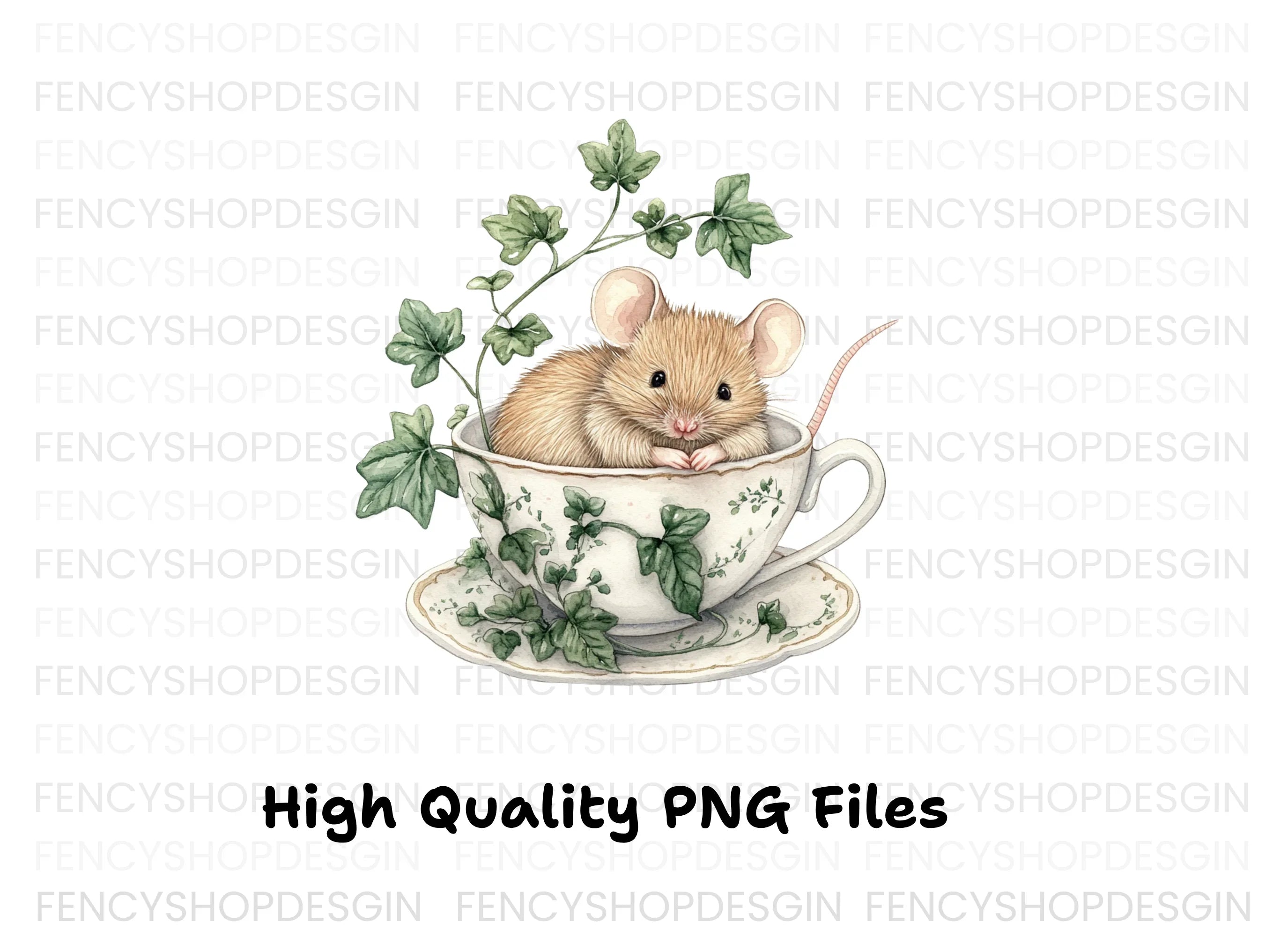 Brown Mice in Teacups Clipart Bundle