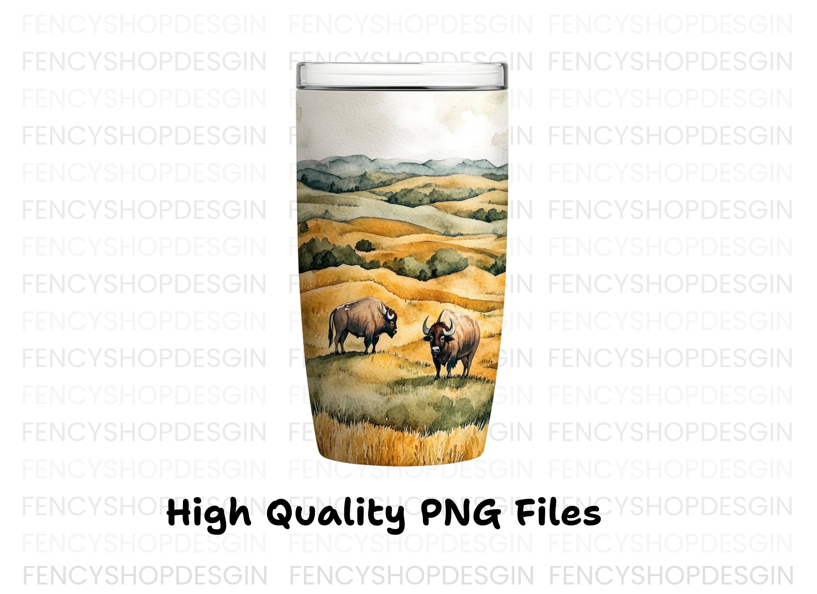 Bison in Prairie Tumbler Clipart Bundle