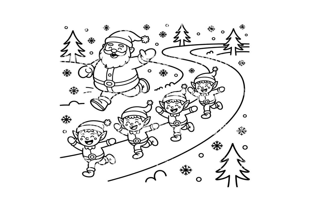 Santa and Elves Running Coloring Books