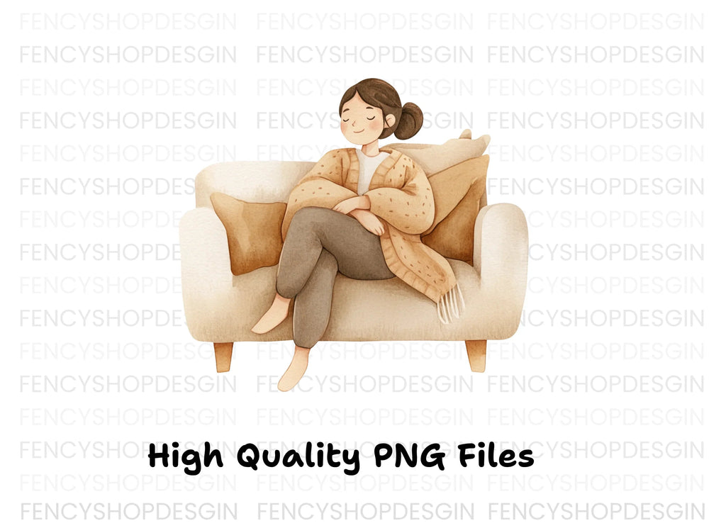 Cozy Women on Sofa Clipart Bundle