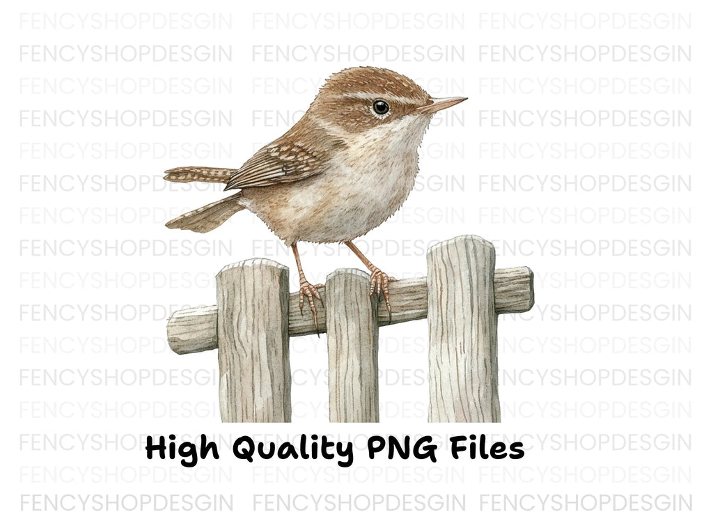 Cute Wren Birds on Fence Clipart Bundle