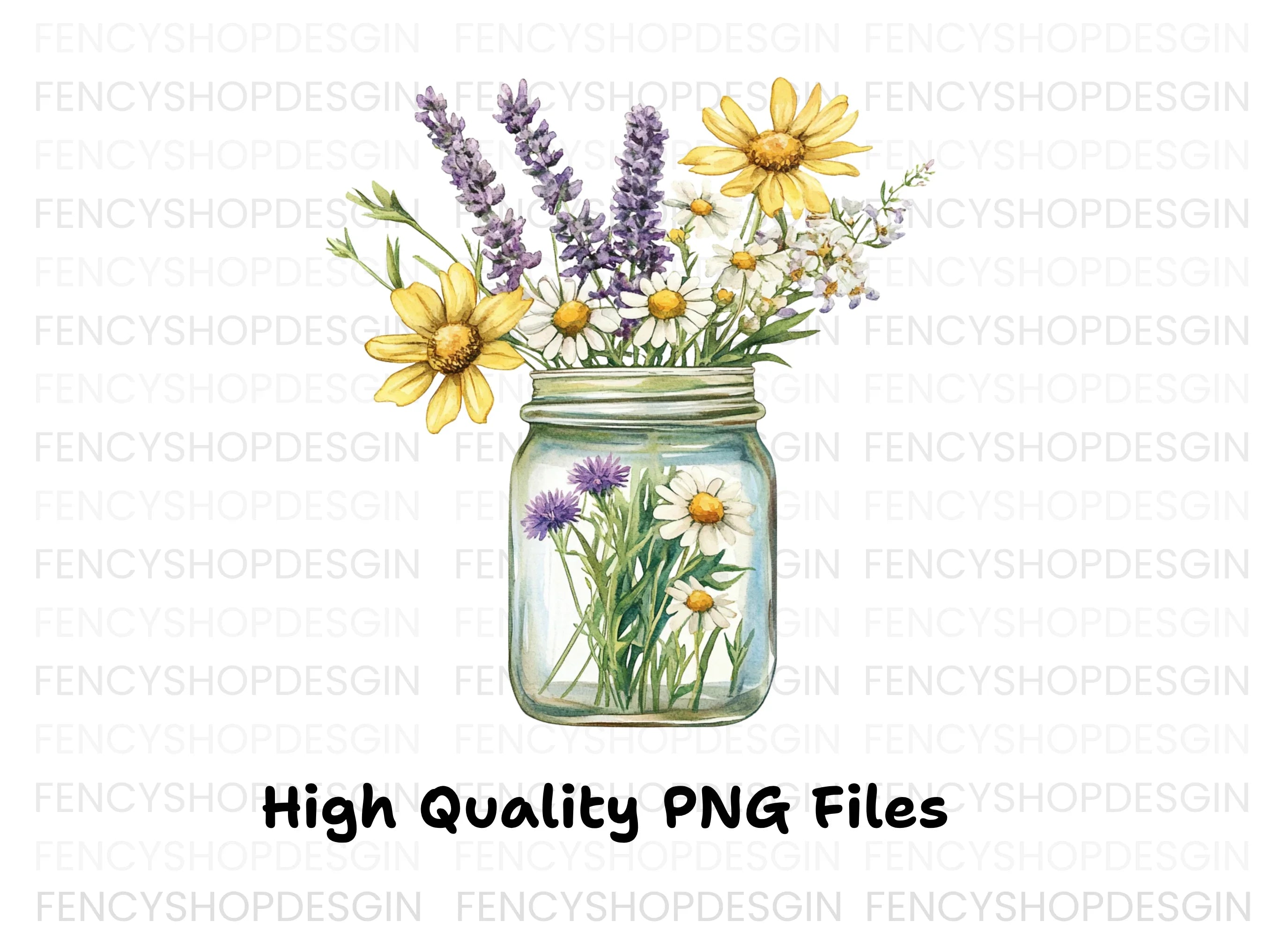 Wildflower Mason Jar Bouquets Clipart Bundle