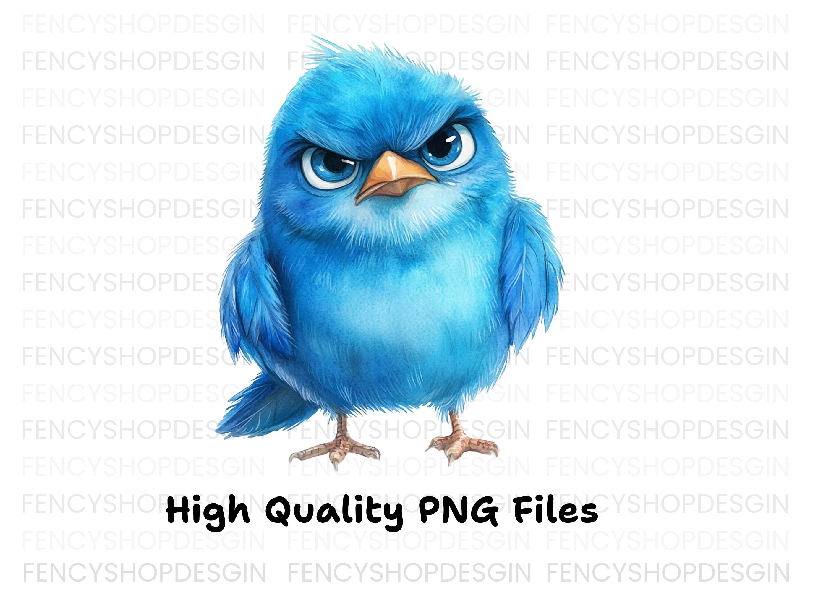 Grumpy Blue Bird Illustration Clipart Bundle