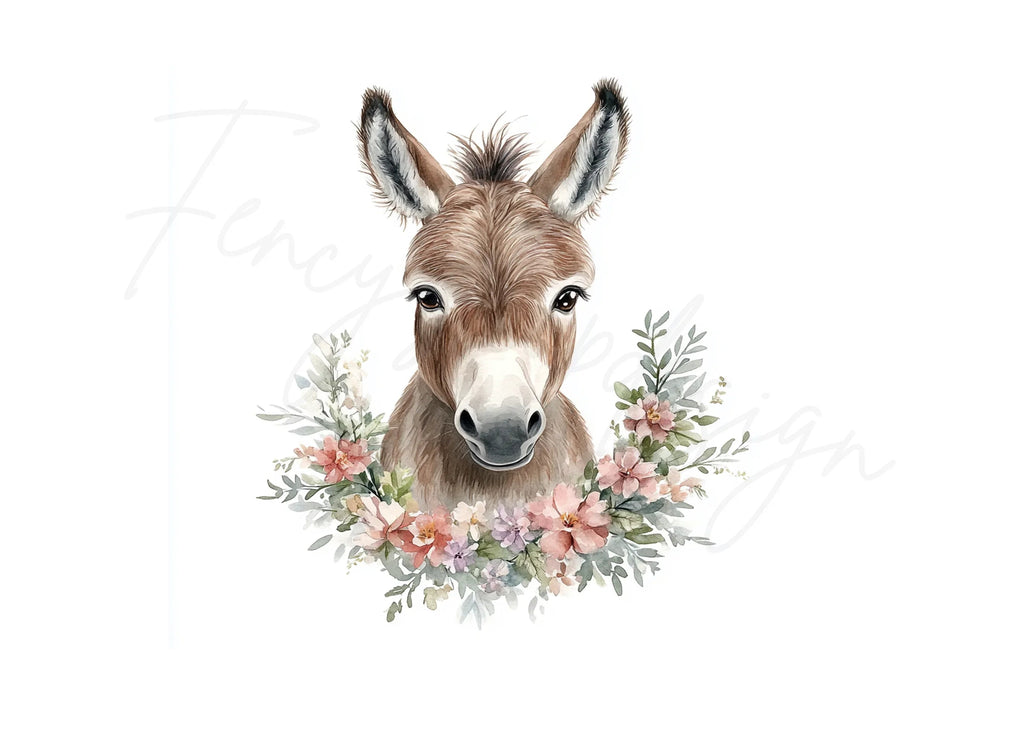 Cute Donkey Faces with Floral Wreaths Clipart Bundle