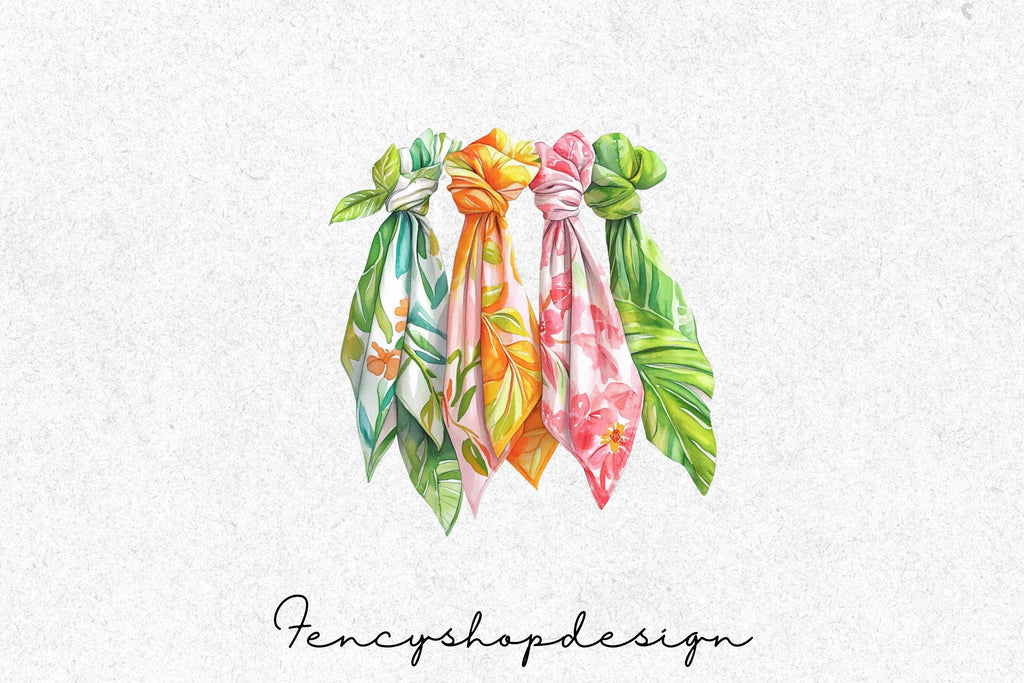 Floral Tied Scarves Clipart Bundle