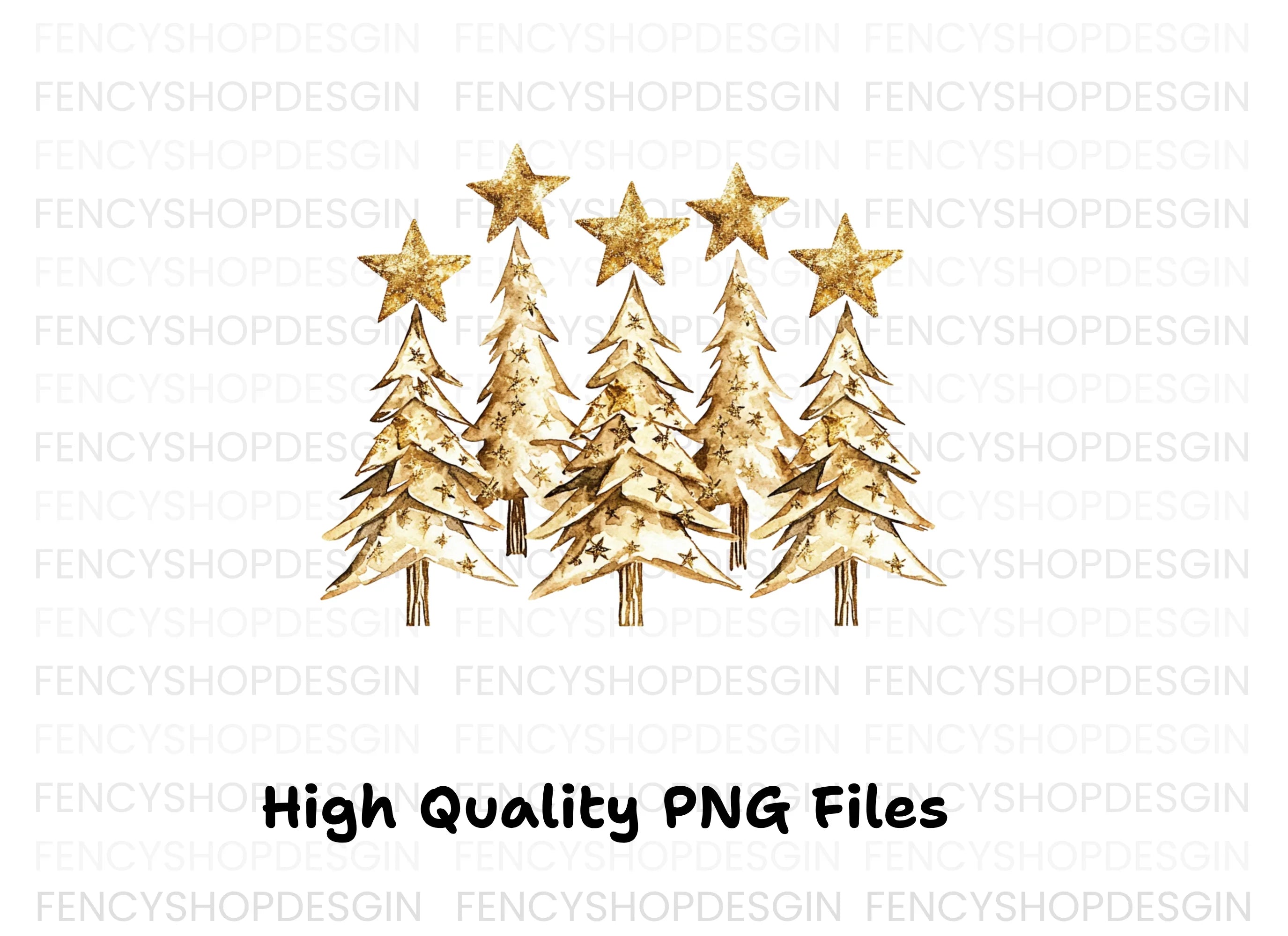 Golden Christmas Tree Clipart Bundle