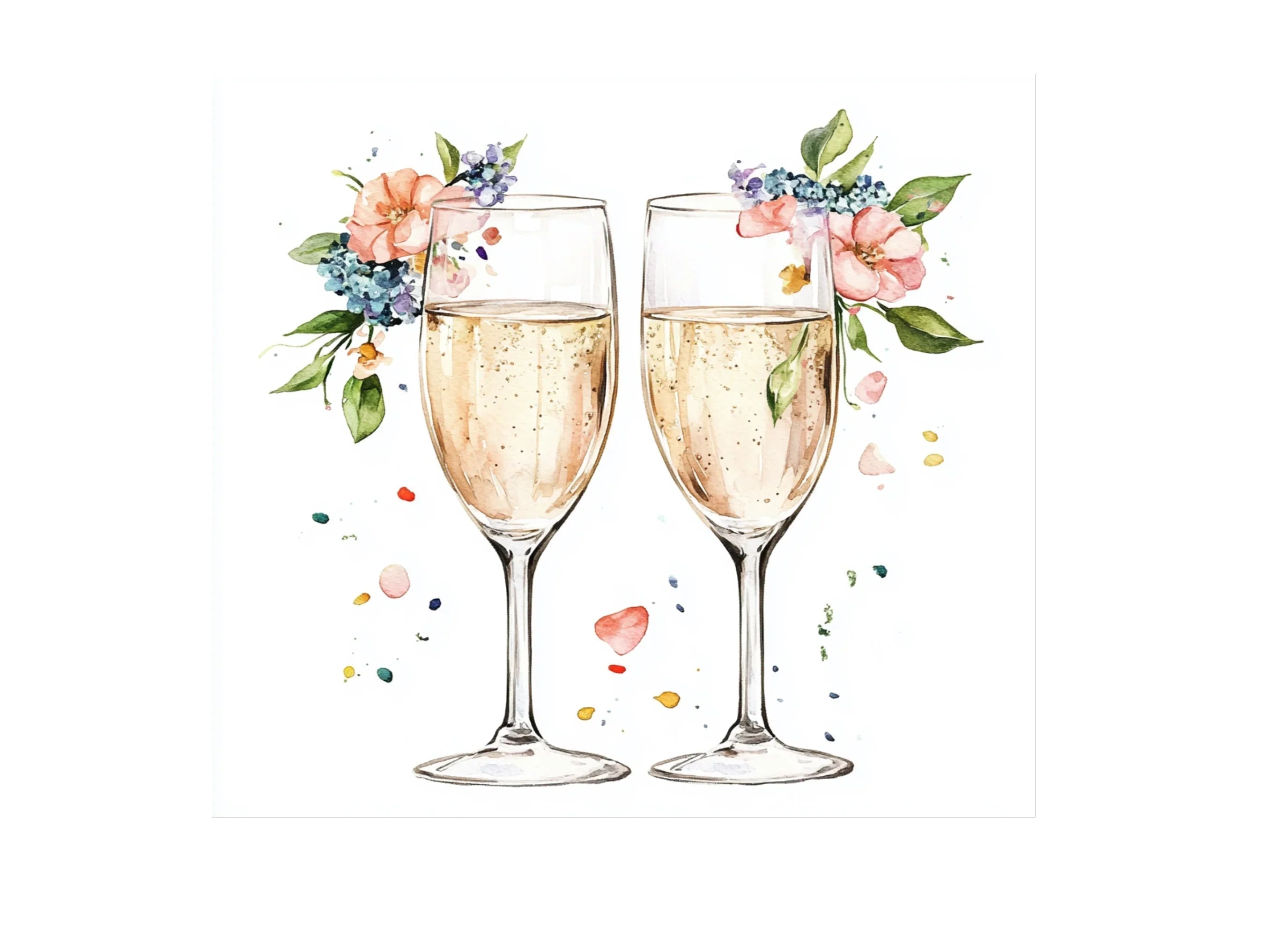 Floral Champagne Glasses Clipart Bundle