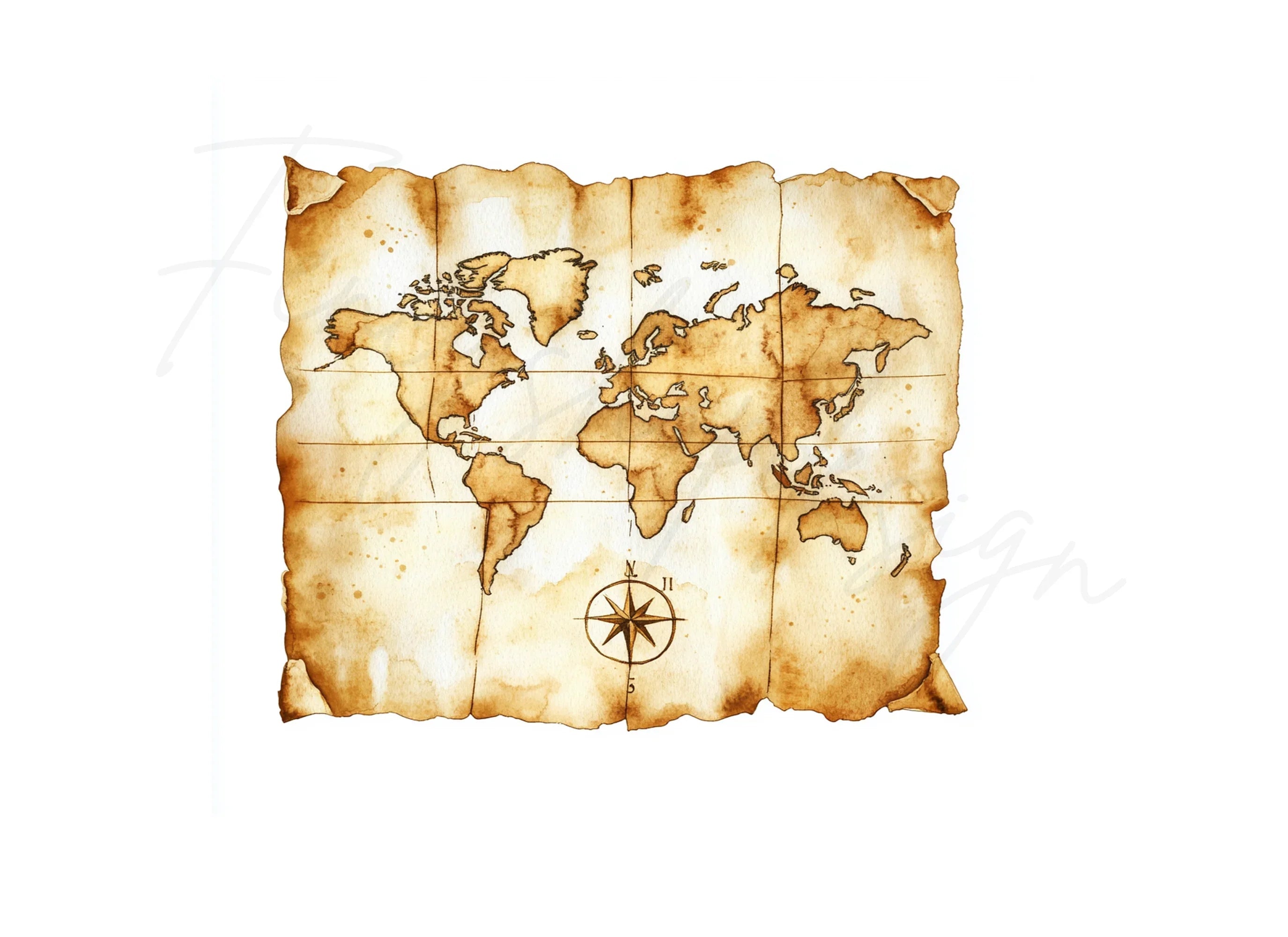 Vintage World Map Clipart Bundle