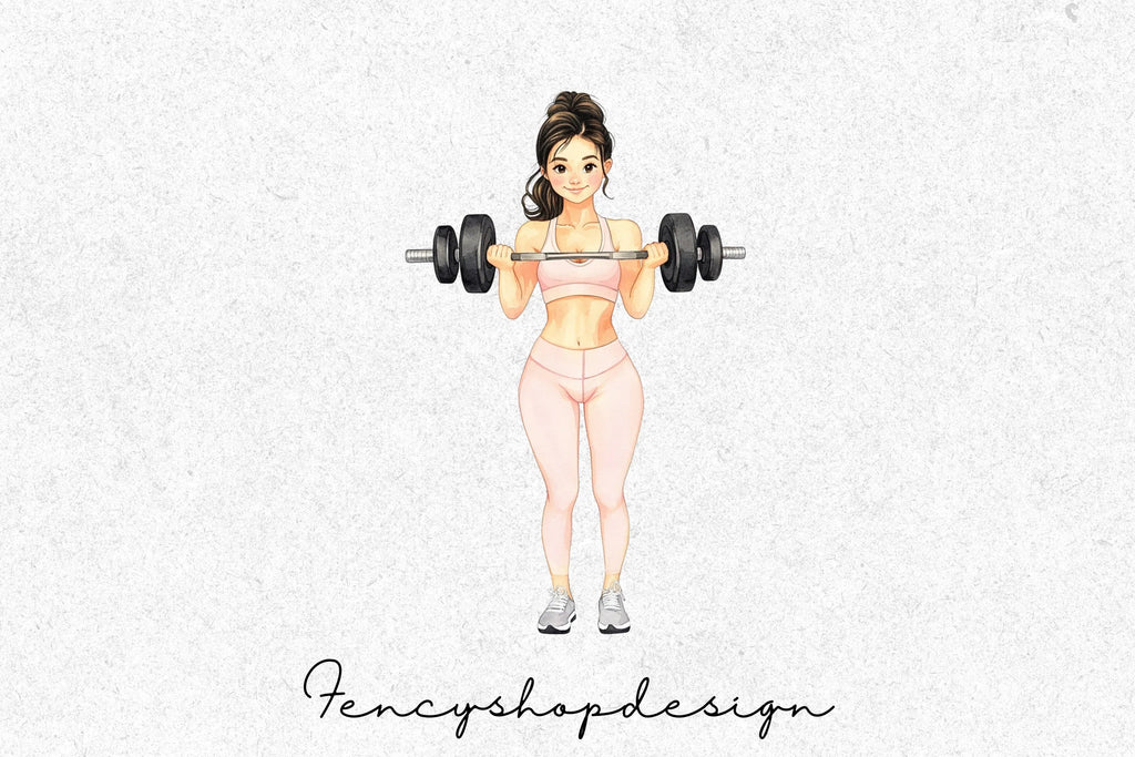 Strong Women Gym Workout Fitness Clipart Bundle