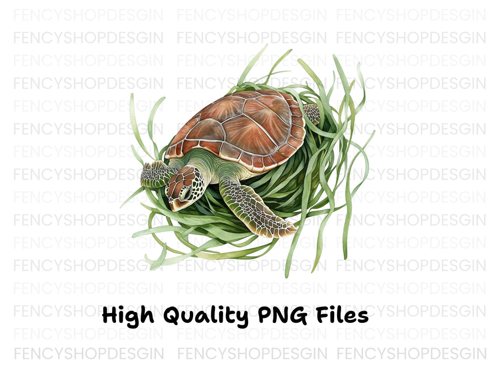 Sea Turtle in Seagrass Clipart Bundle