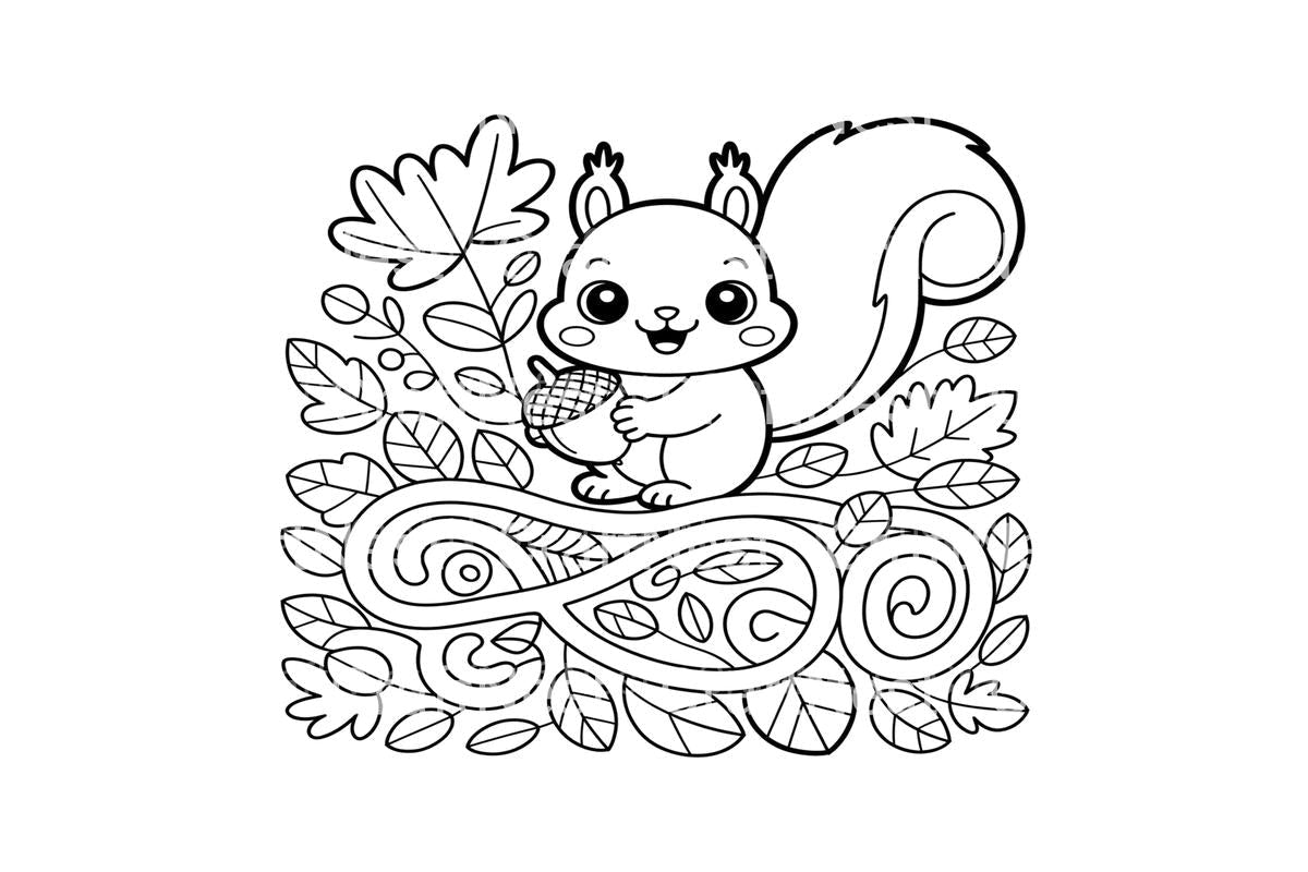 Cute Squirrels Autumn Coloring Books