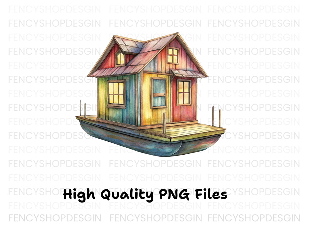 Colorful Floating House Clipart Bundle