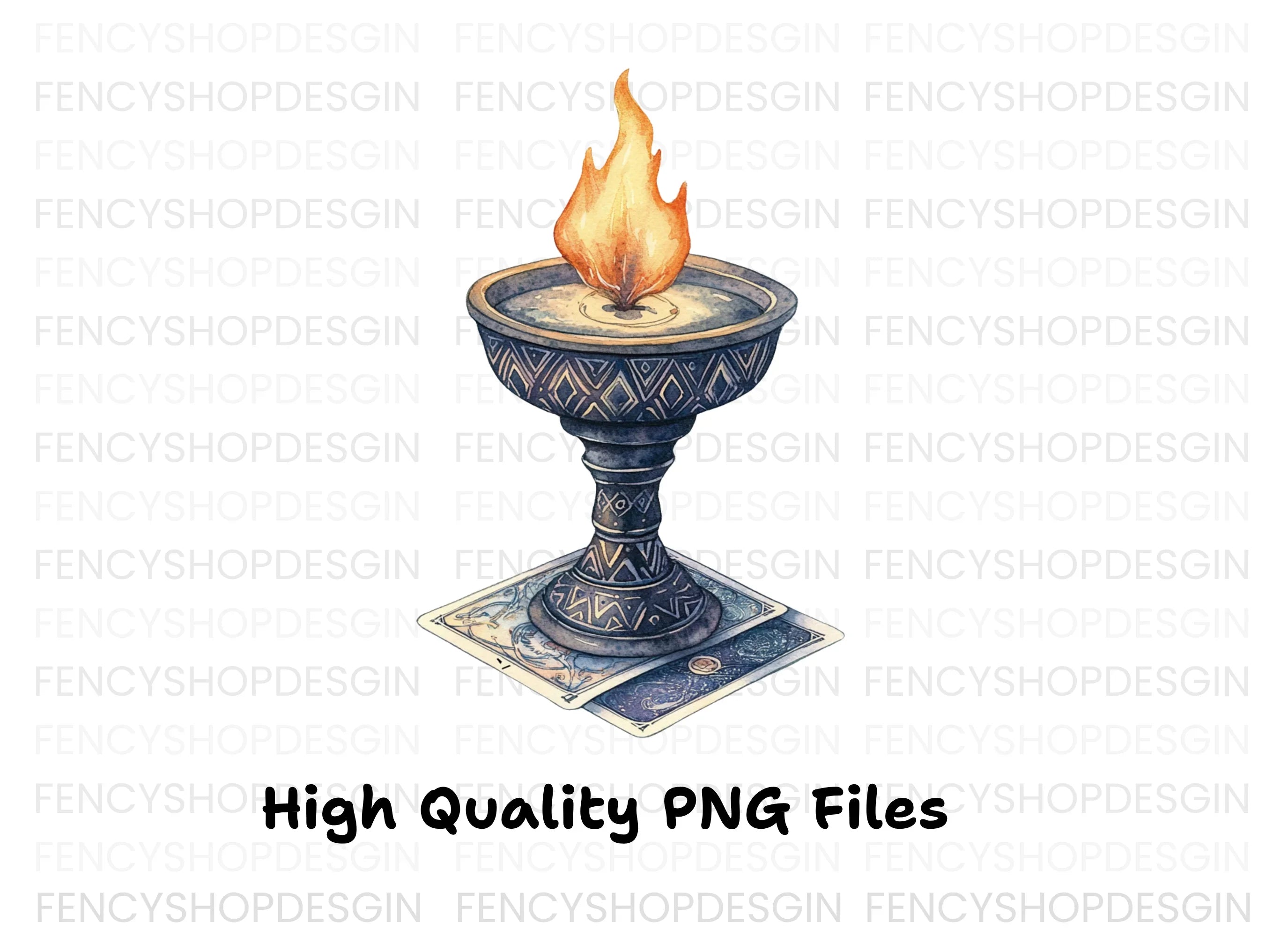 Mystical Fire Chalice with Tarot Cards Clipart Bundle