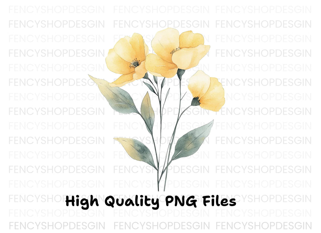 Elegant Yellow Poppies Clipart Bundle