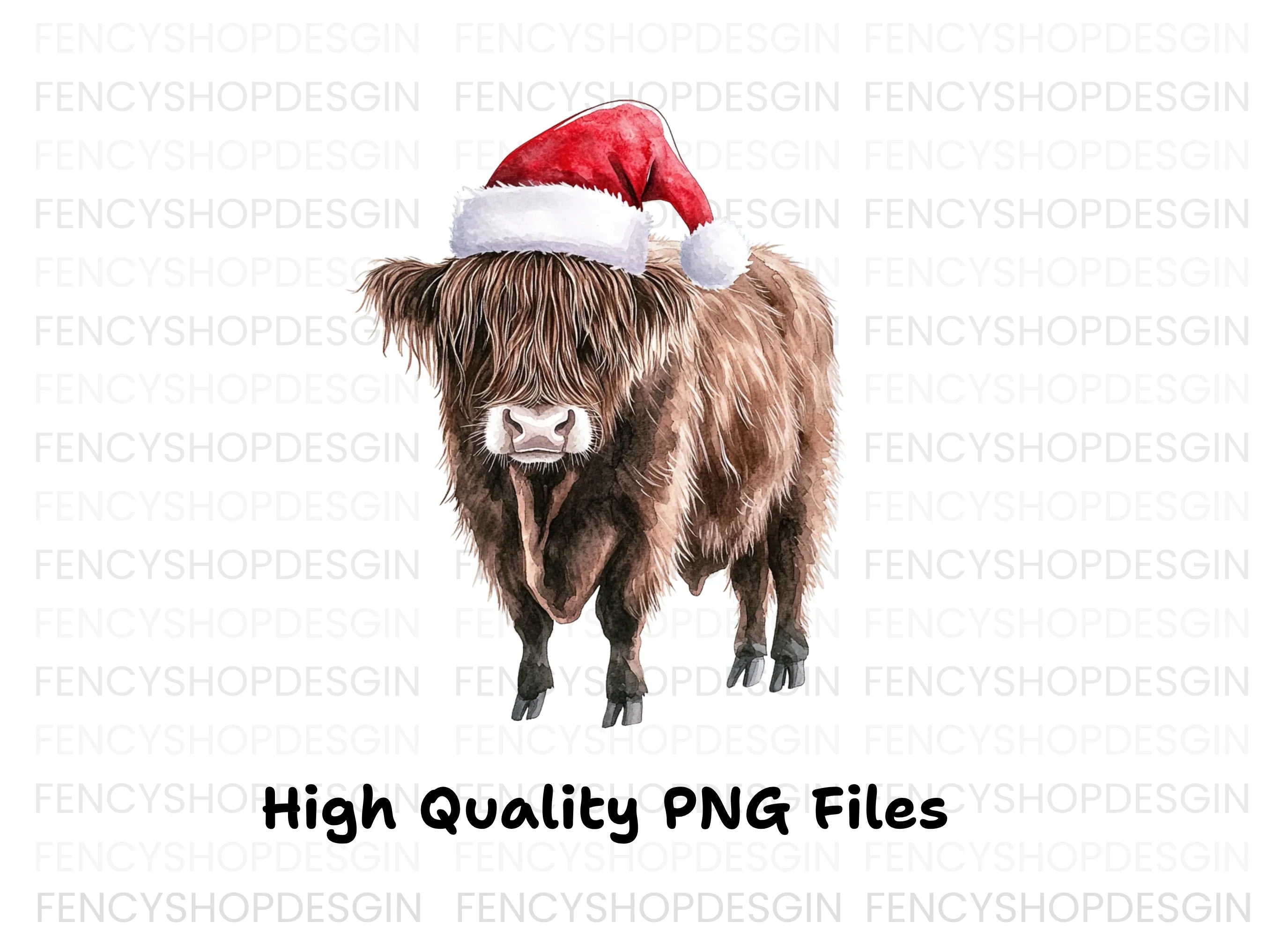 Highland Cows in Santa Hats Clipart Bundle