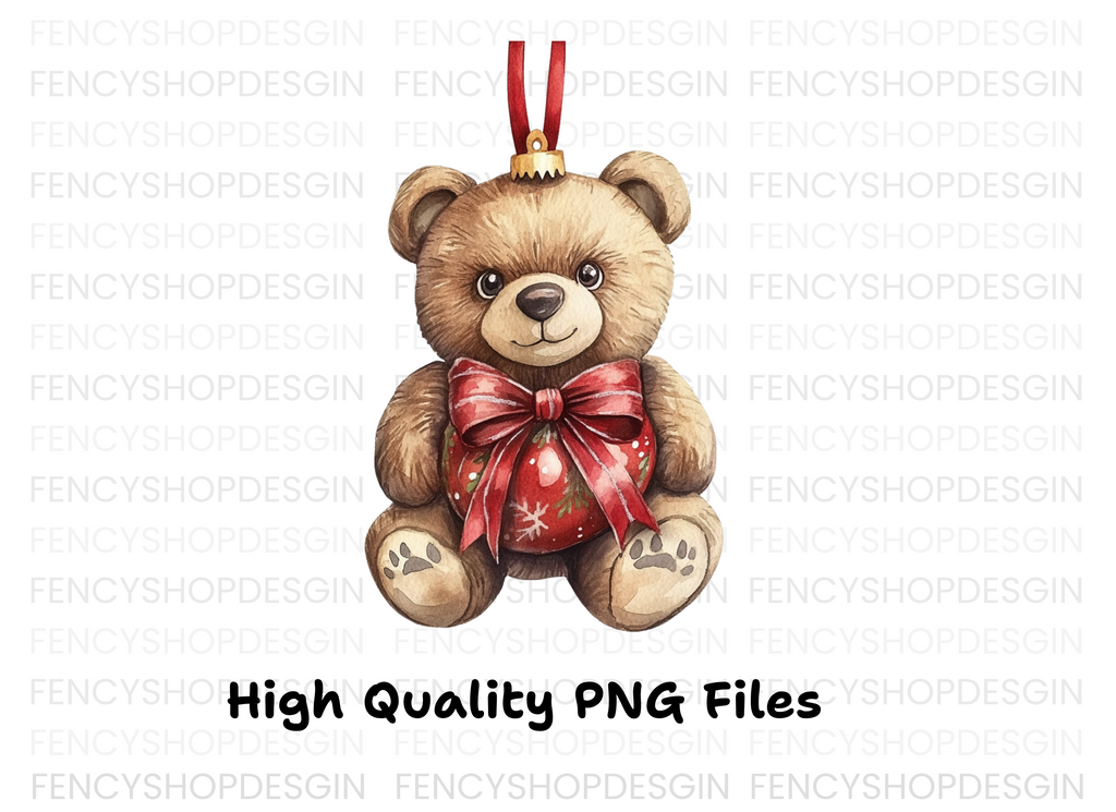 Festive Teddy Bear Christmas Decoration Clipart Bundle