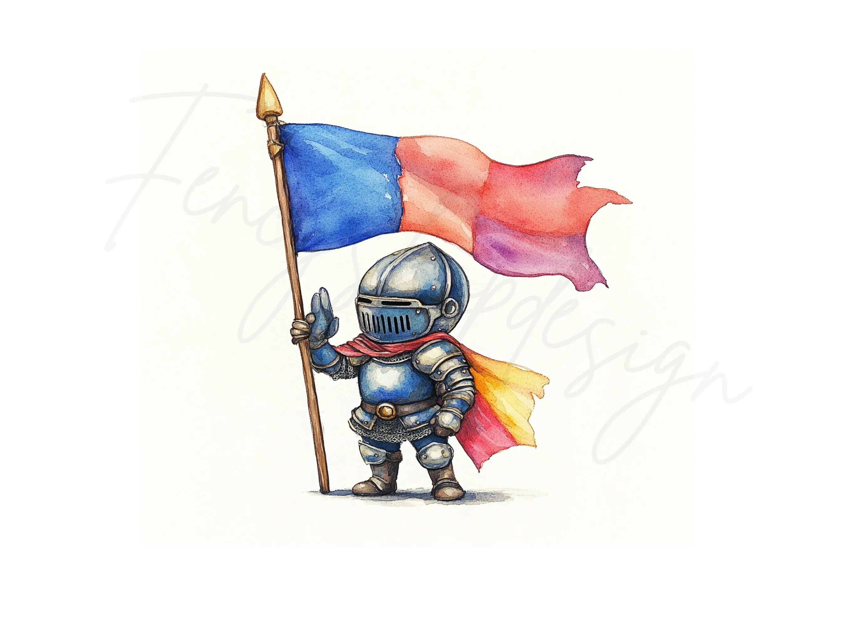 Cute Knights with Colorful Flags Clipart Bundle