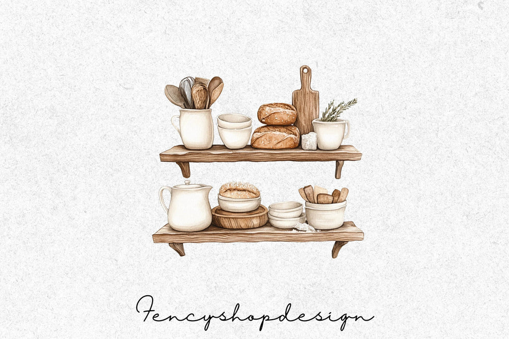 Rustic Kitchen Shelf Clipart Bundle