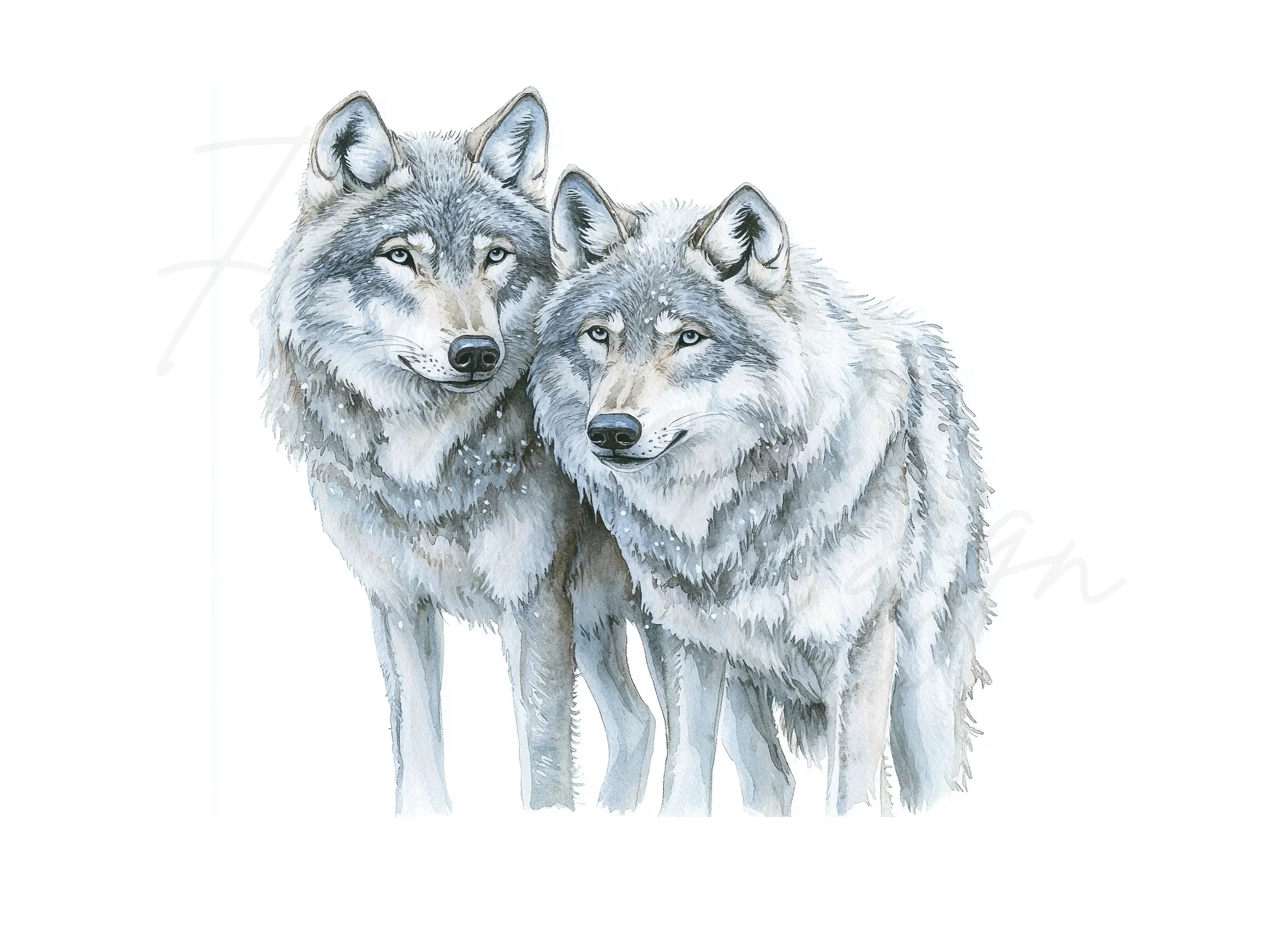 Gray Wolf Couple Clipart Bundle