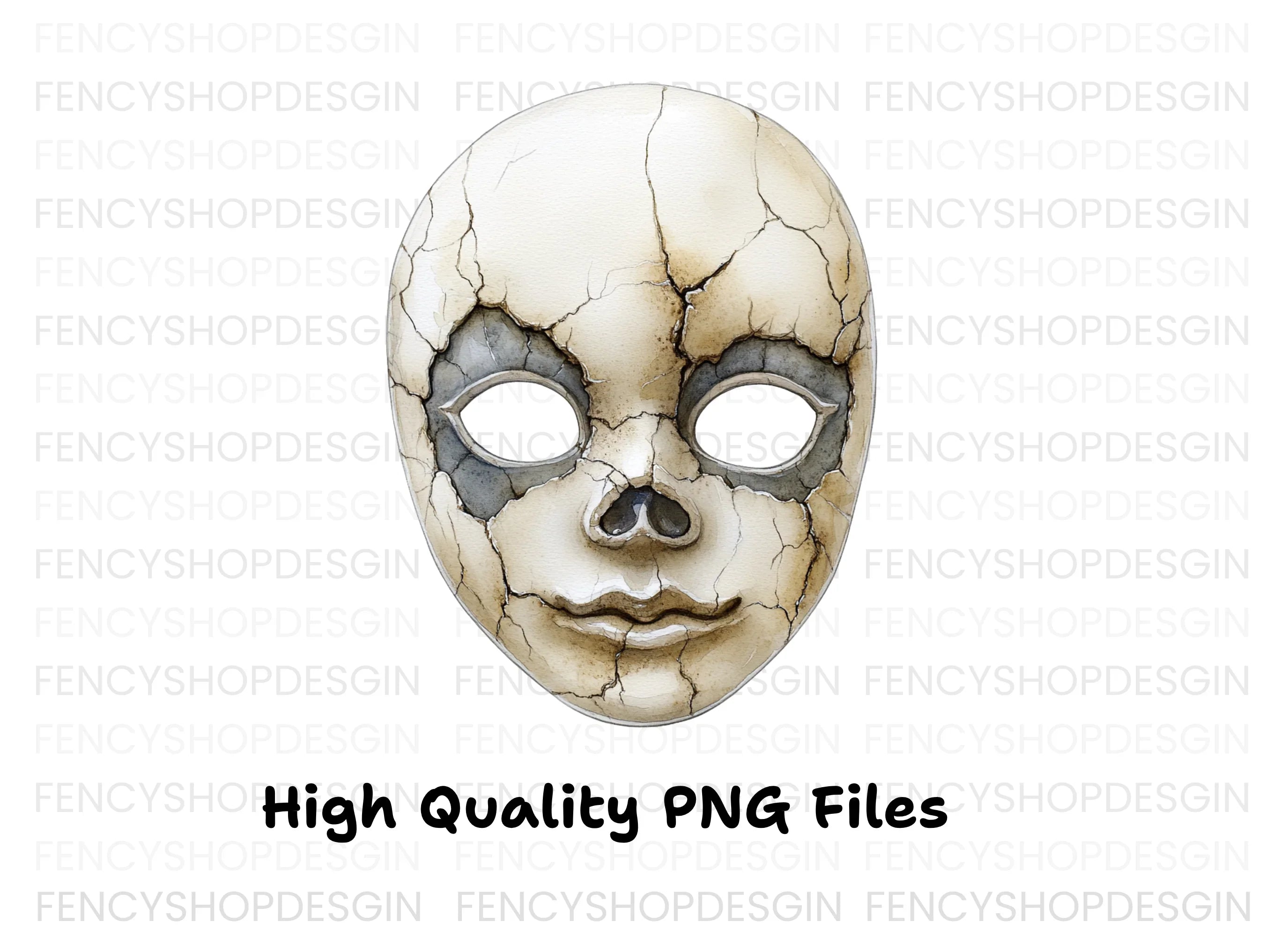 Cracked Porcelain Masks Clipart Bundle