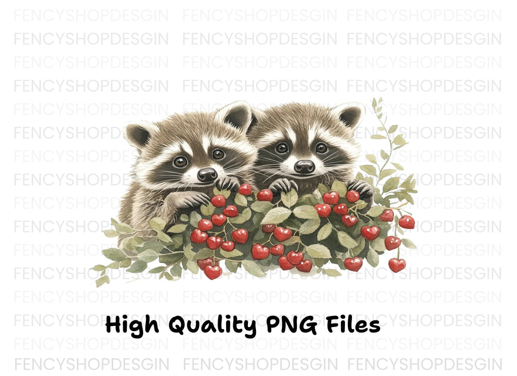 Sweet Raccoons with Berries Clipart Bundle