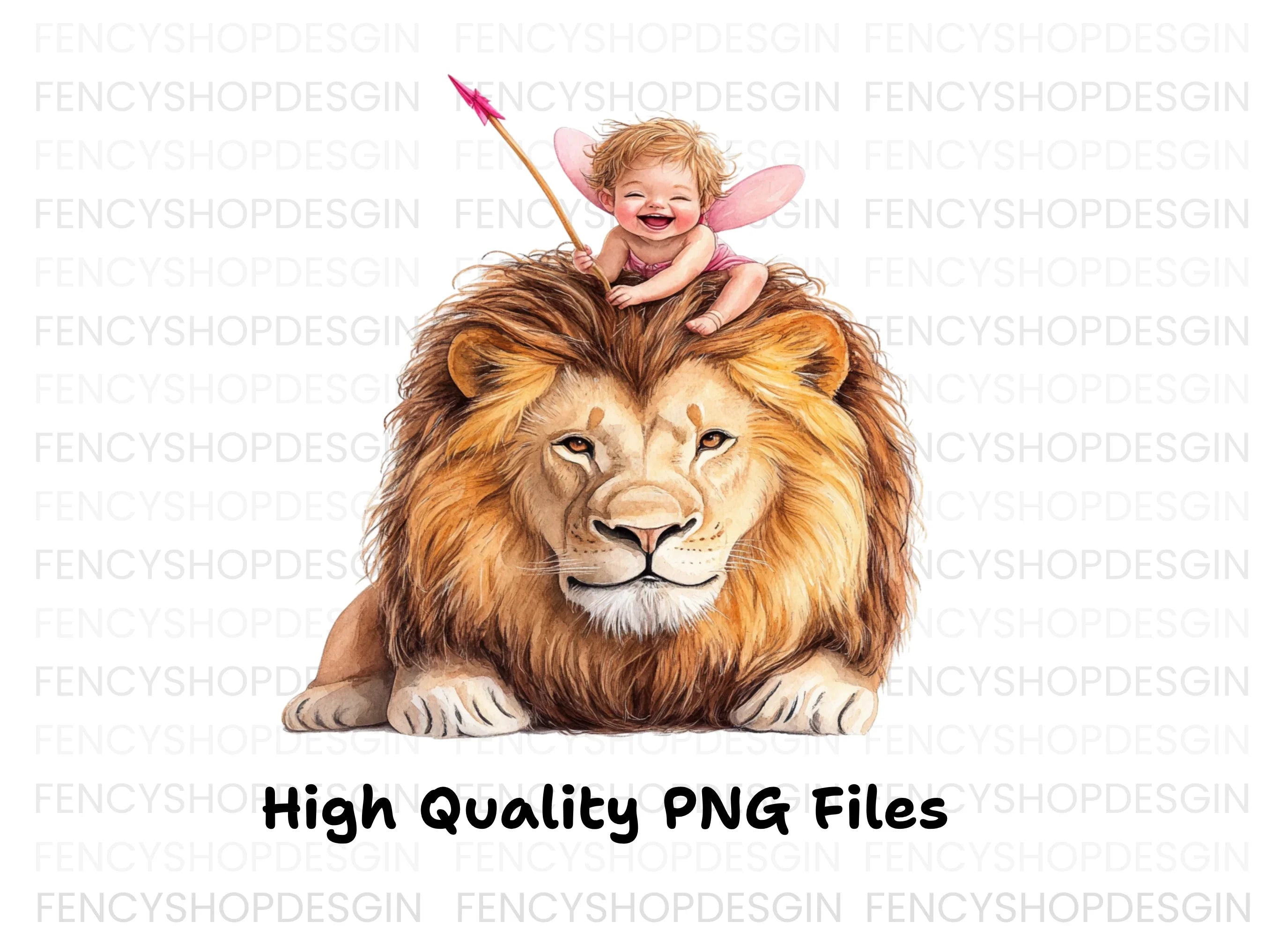 Cute Cupid Riding Lion Clipart Bundle