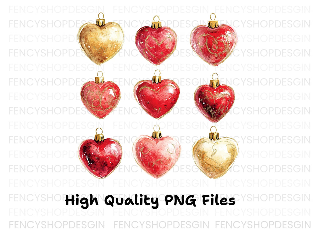 Heart Christmas Ornaments Clipart Bundle