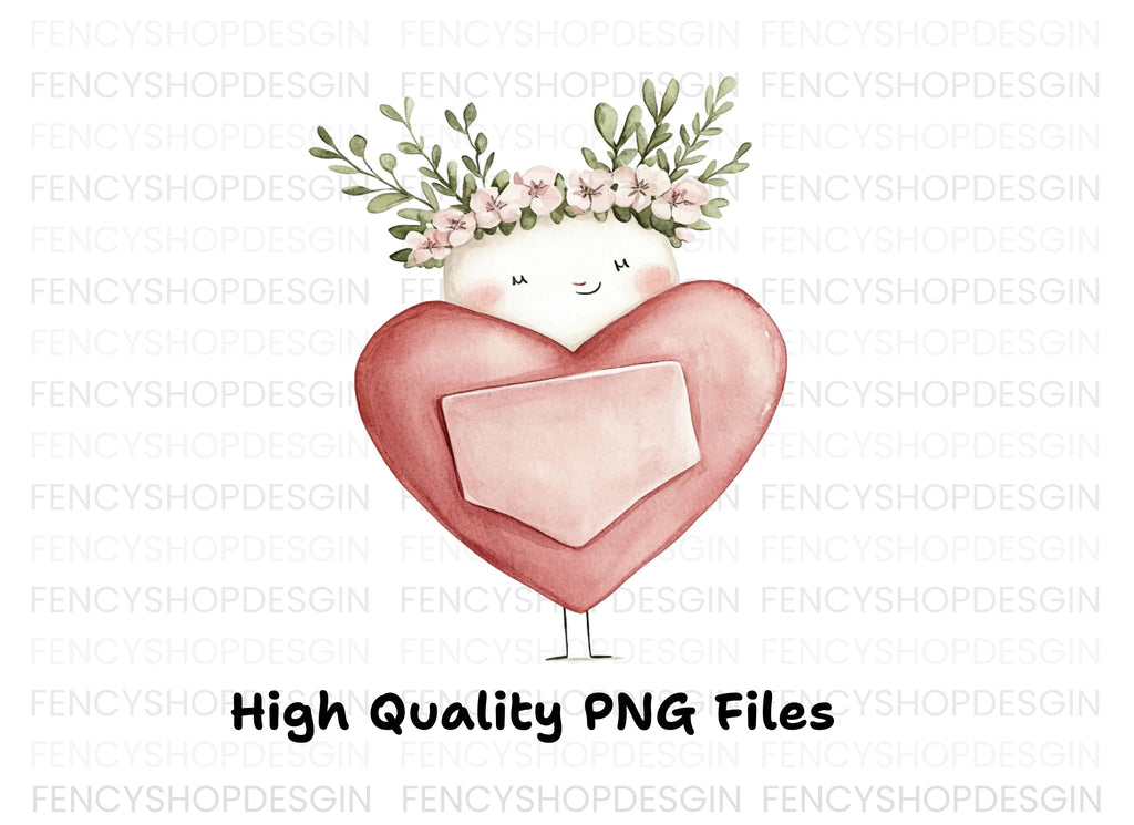 Cute Heart with Floral Crowns Clipart Bundle