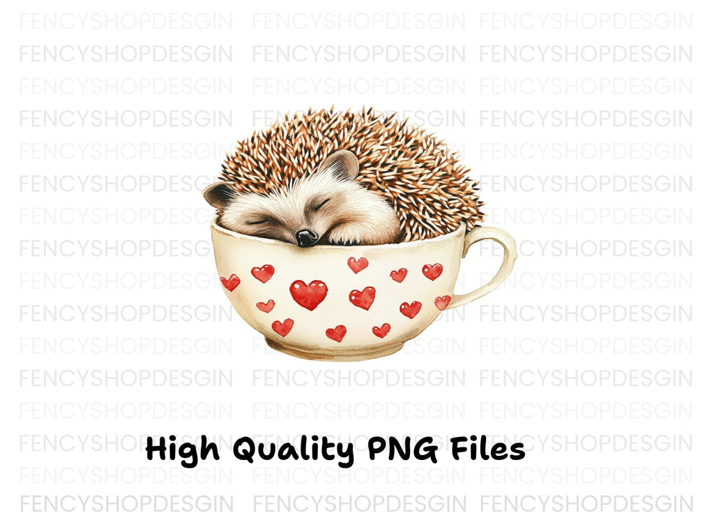 Cute Sleeping Hedgehogs in Heart Cups Clipart Bundle