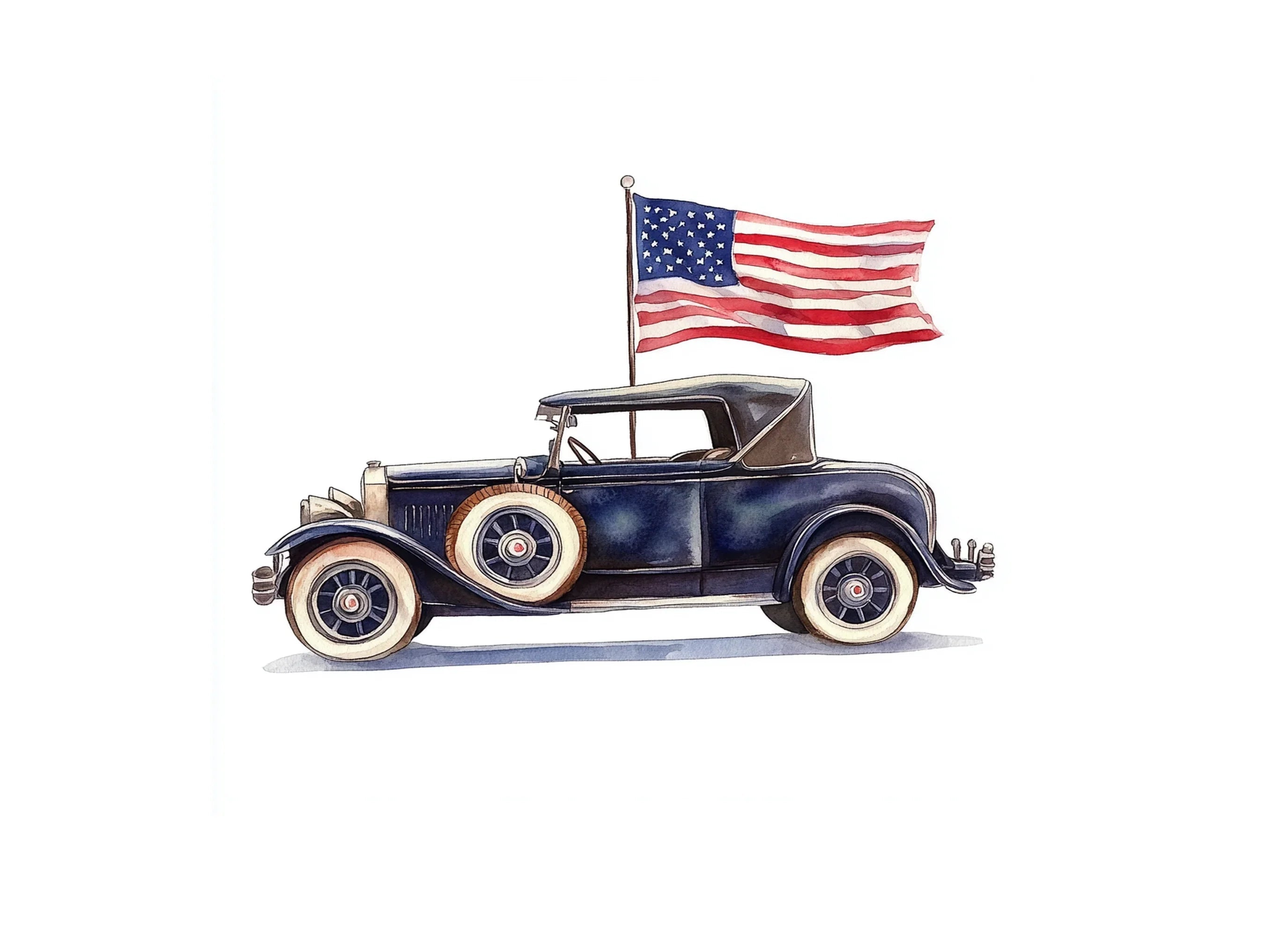 Vintage Cars with American Flag Clipart Bundle