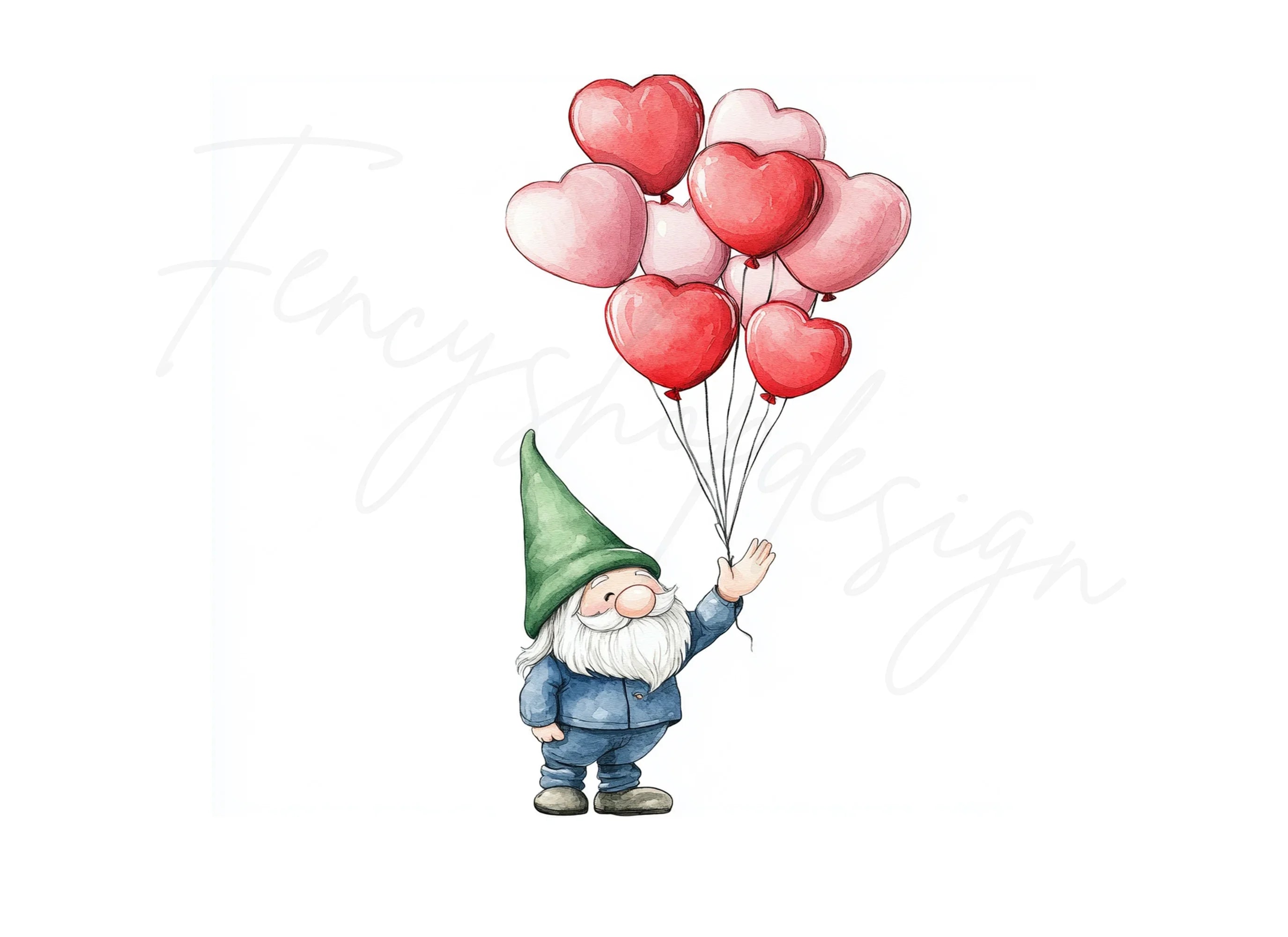 Gnome with Heart Balloons Clipart Bundle