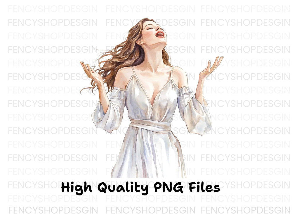 Joyful Woman in White Dress Clipart Bundle