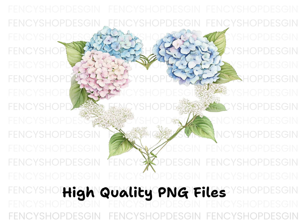 Hydrangea Heart Wreath Clipart Bundle