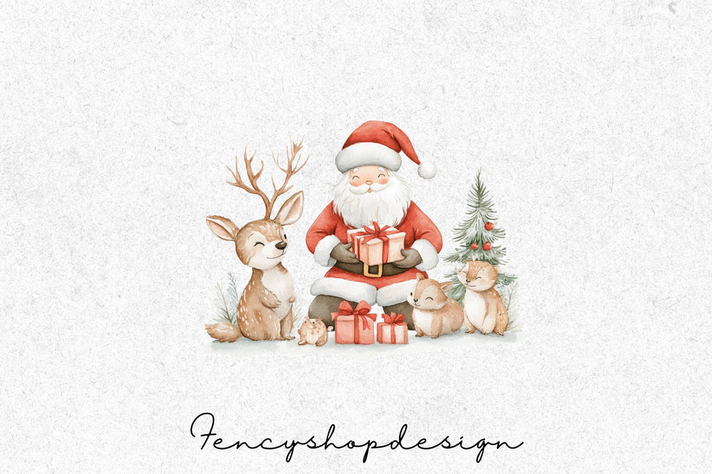 Santa and Reindeer Christmas Clipart Bundle