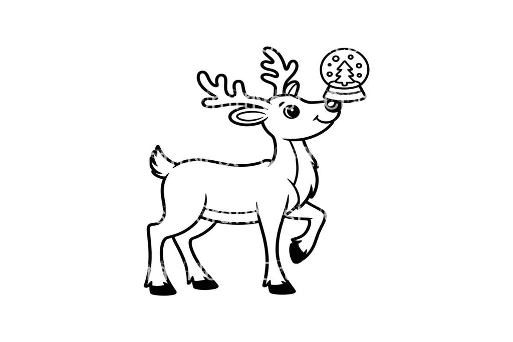 Christmas Reindeer with Snow Globe Outlines Coloring Books