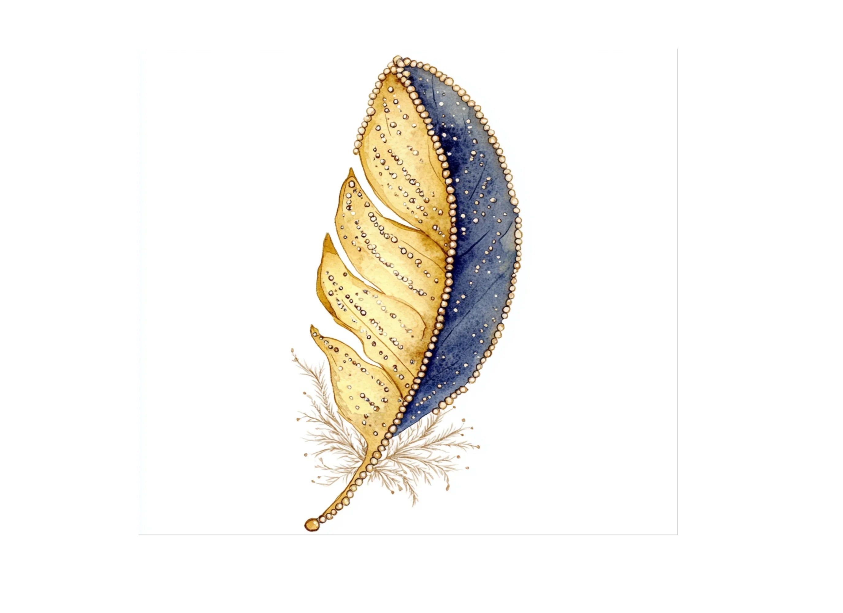 Golden Blue Feather Clipart Bundle