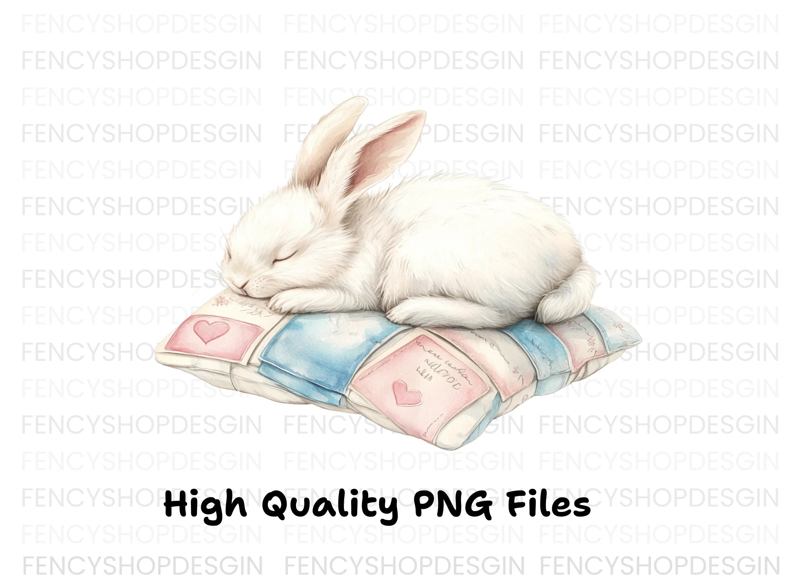 Sleeping Bunnies on Love Letter Pillows Clipart Bundle