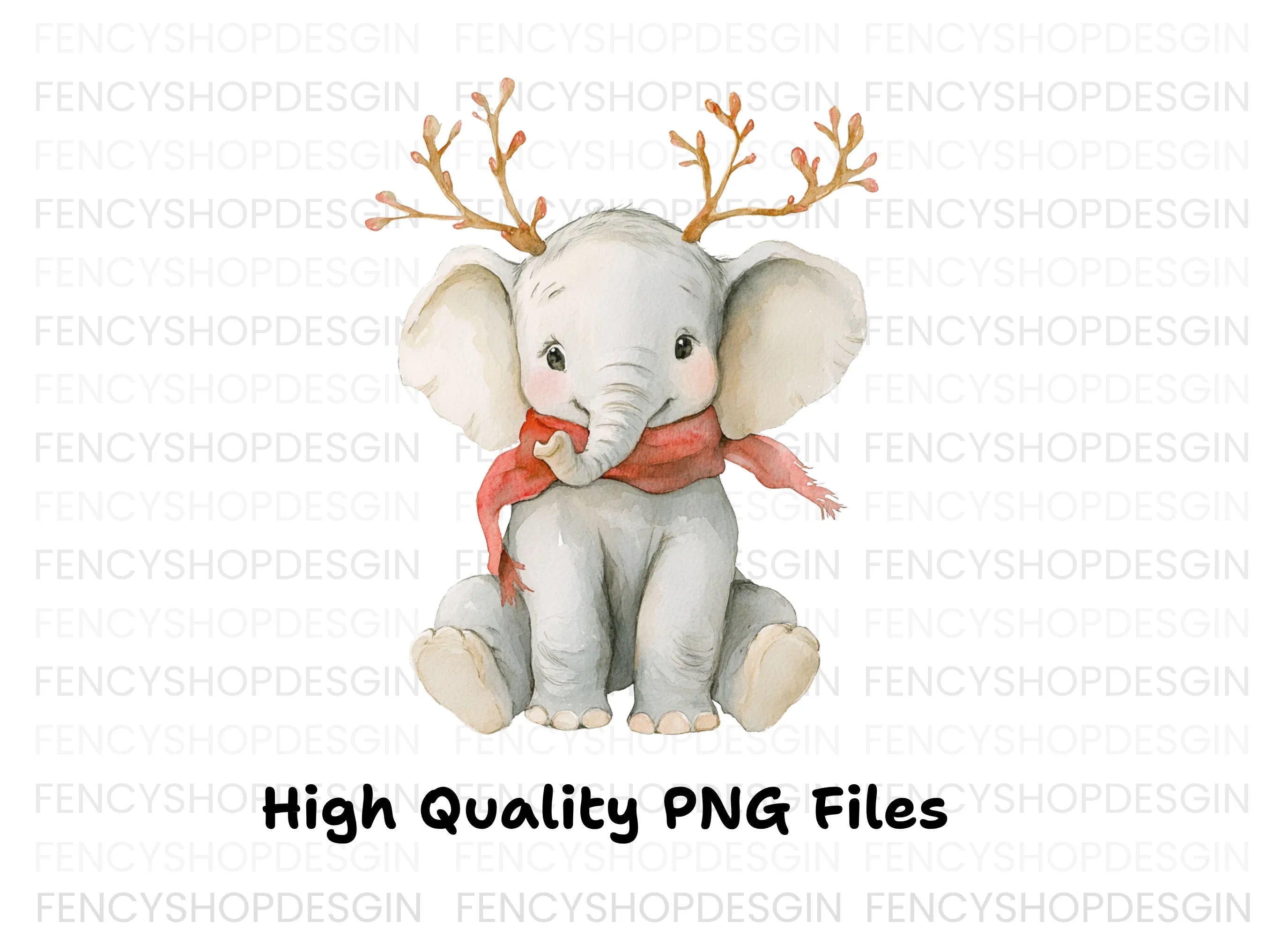 Cute Baby Elephant Christmas Clipart Bundle