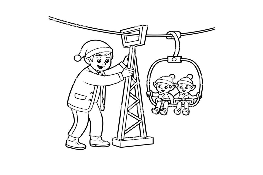 Christmas Elves Ski Lift Coloring Books