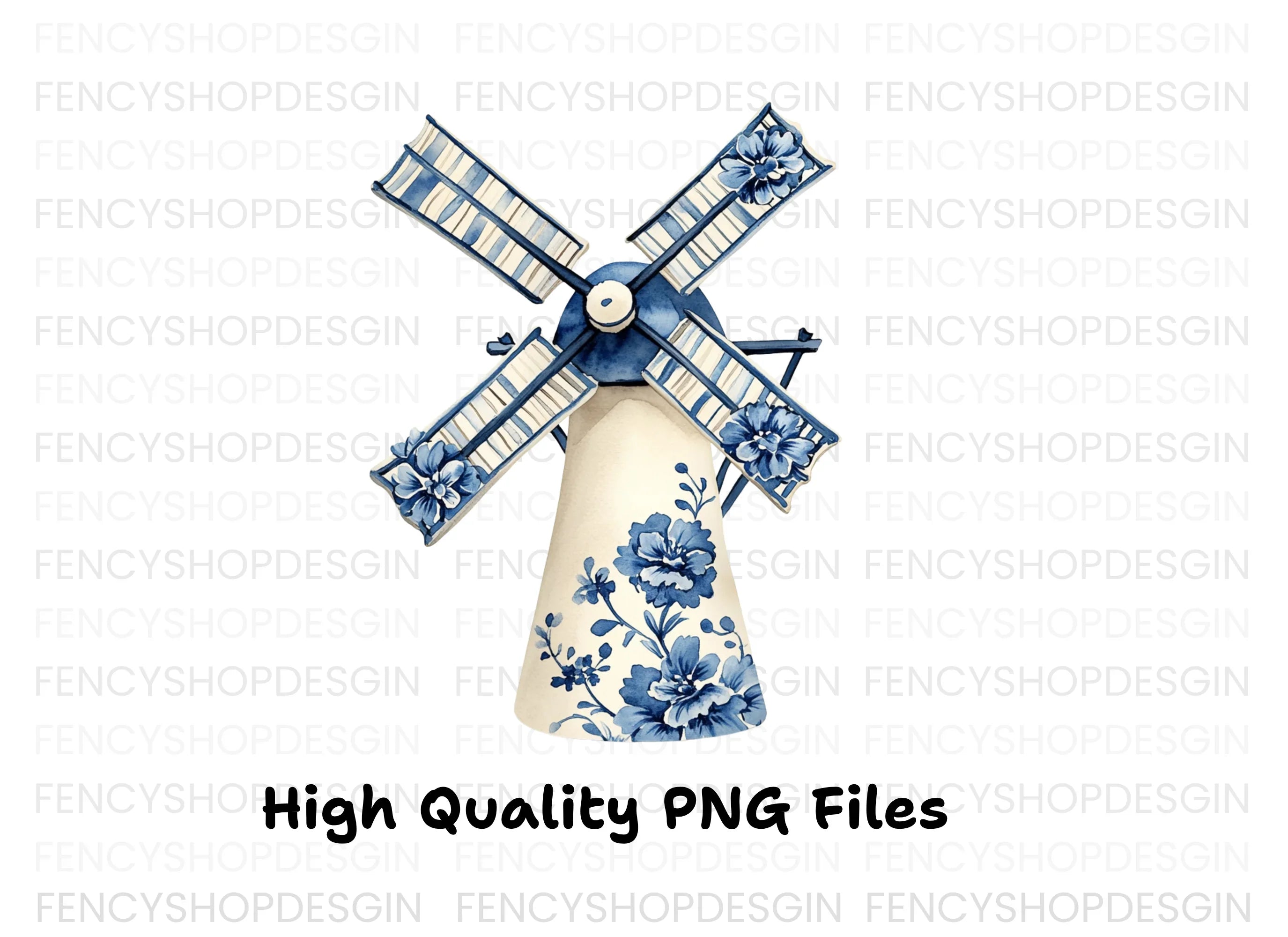 Dutch Windmill Blue Floral Clipart Bundle