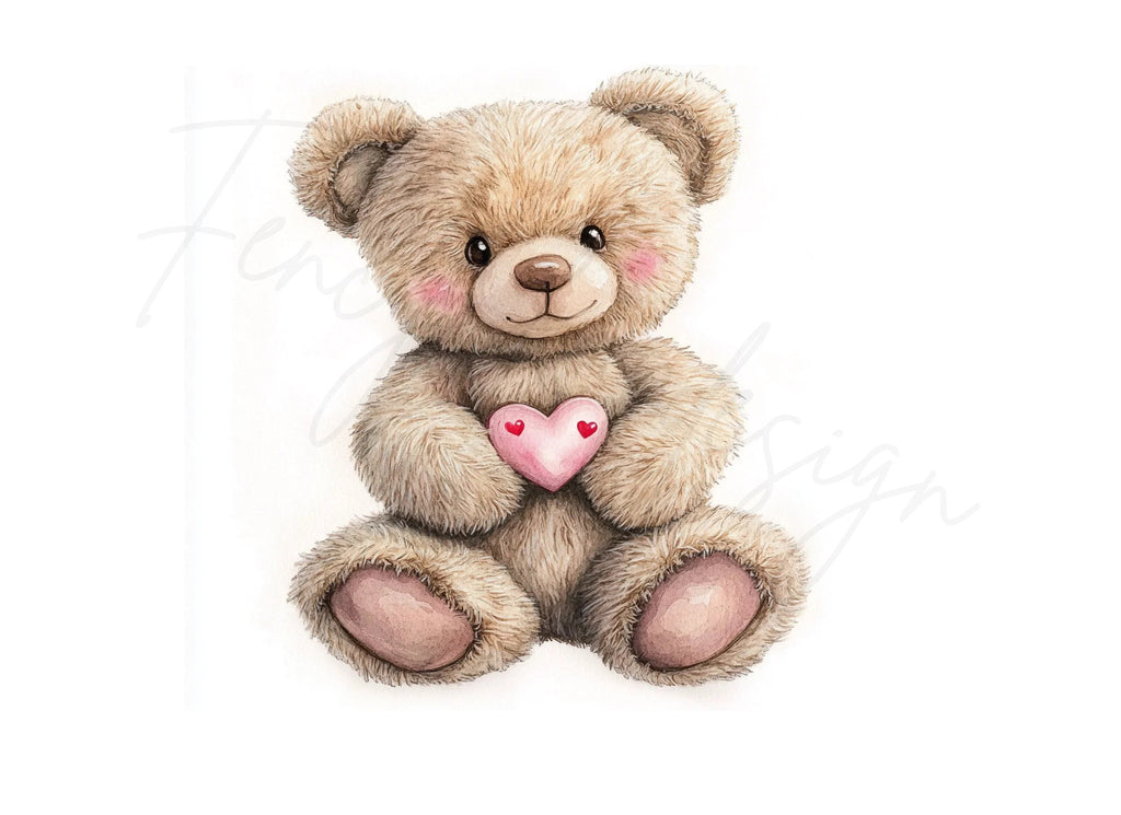 Cute Teddy Bear with Pink Heart Clipart Bundle