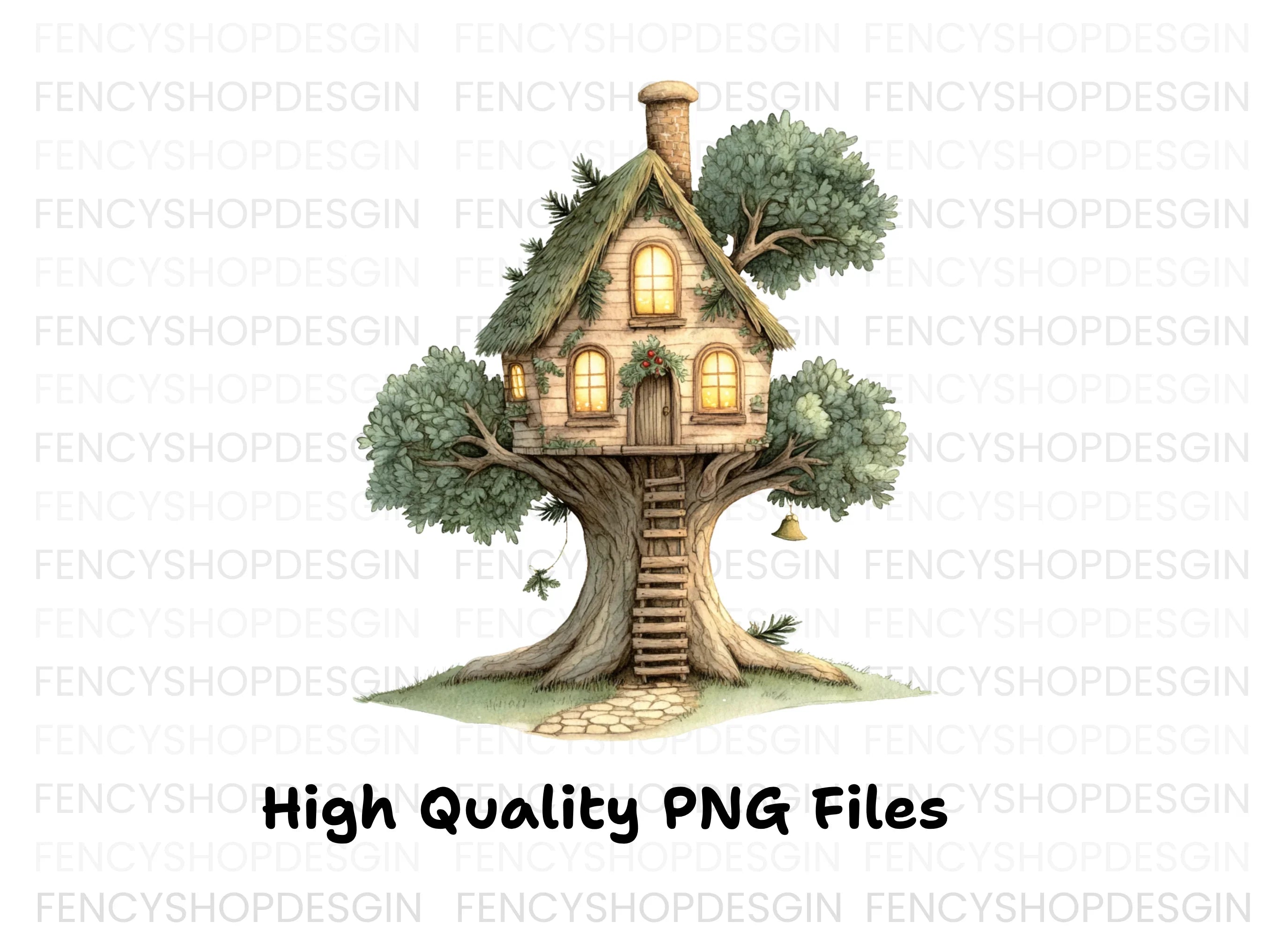 Enchanted Treehouse Illustration Clipart Bundle
