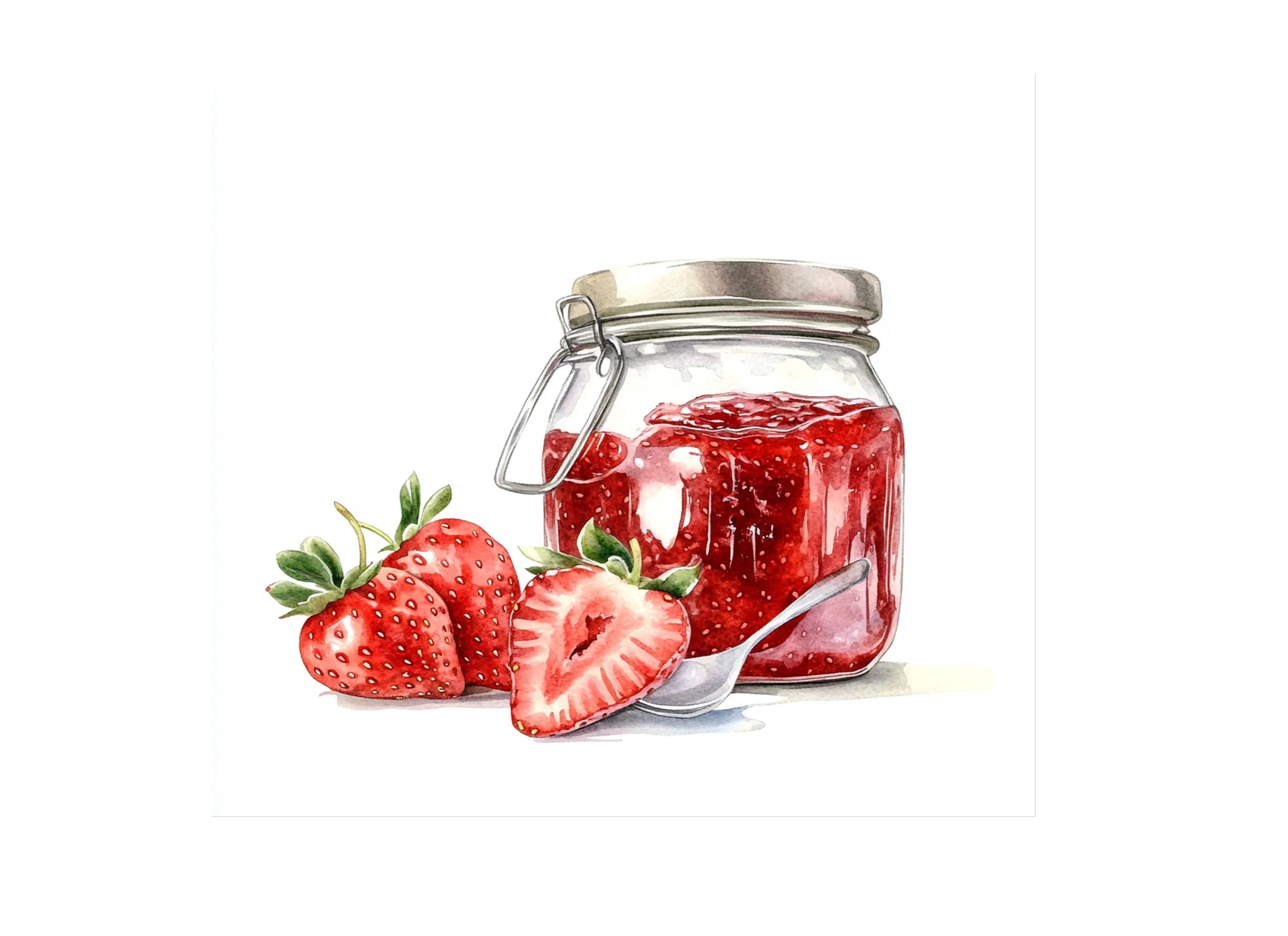 Strawberry Jam Jars with Fresh Strawberries Clipart Bundle