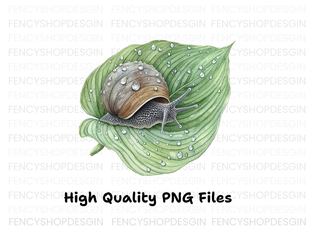 Snails on Wet Leaves Clipart Bundle