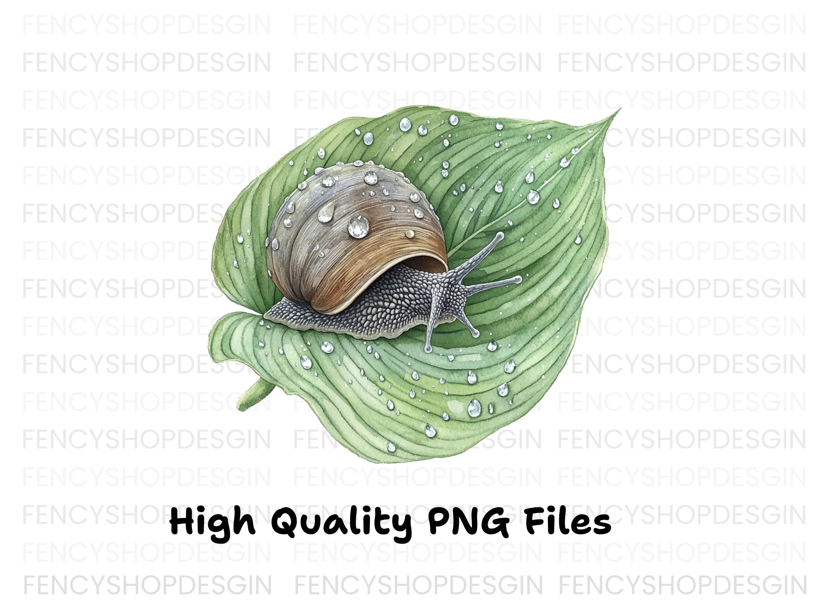 Snails on Wet Leaves Clipart Bundle