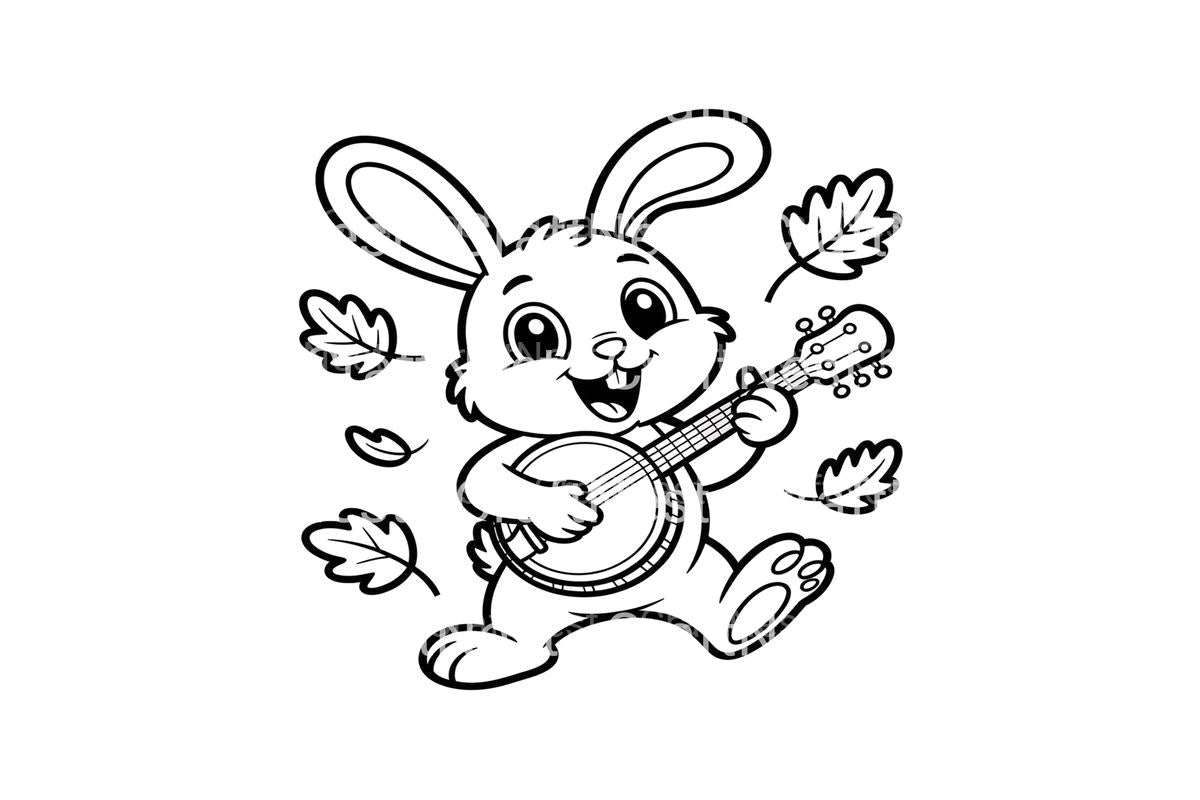 Cute Bunny Playing Banjo Coloring Books