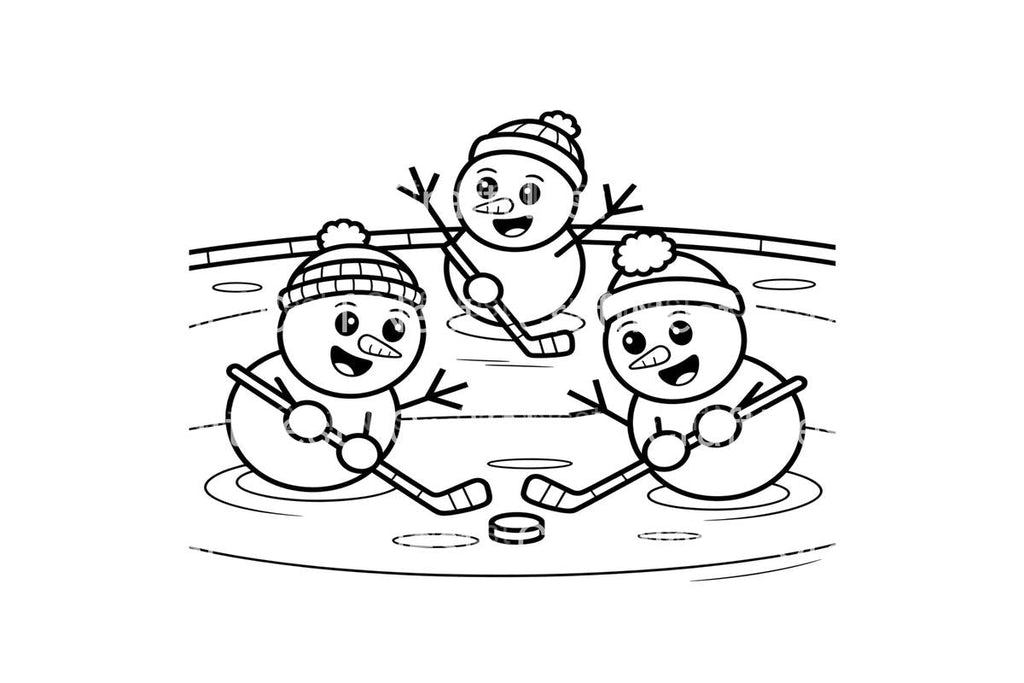 Snowmen Playing Ice Hockey Coloring Books