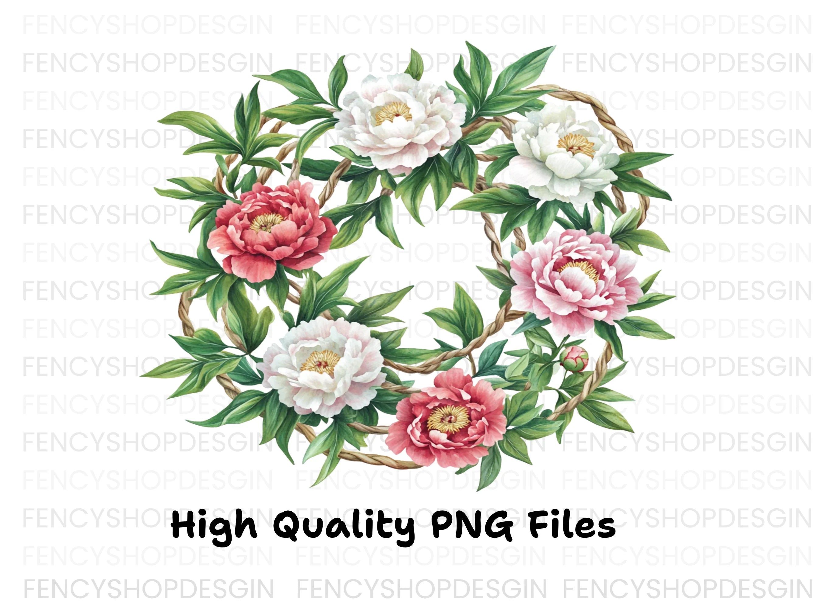 Elegant Peony Flower Arrangement Clipart Bundle