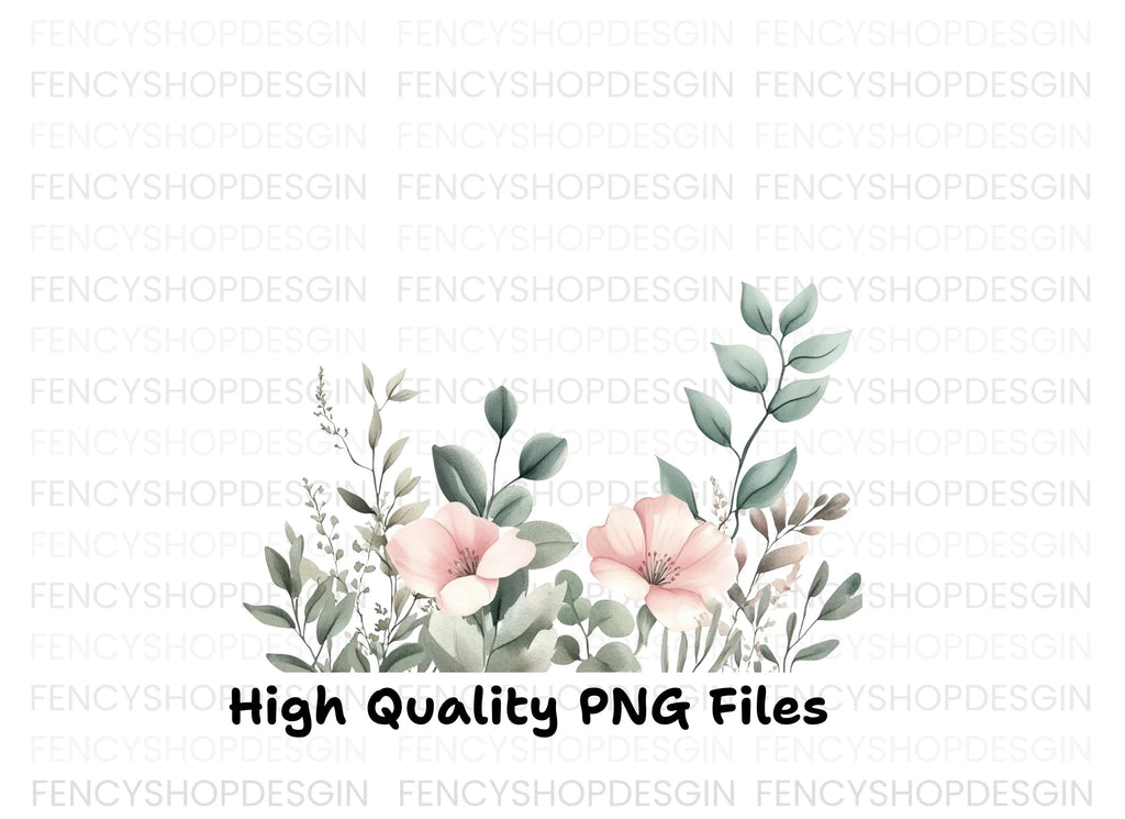 Soft Pink Floral Greenery Clipart Bundle